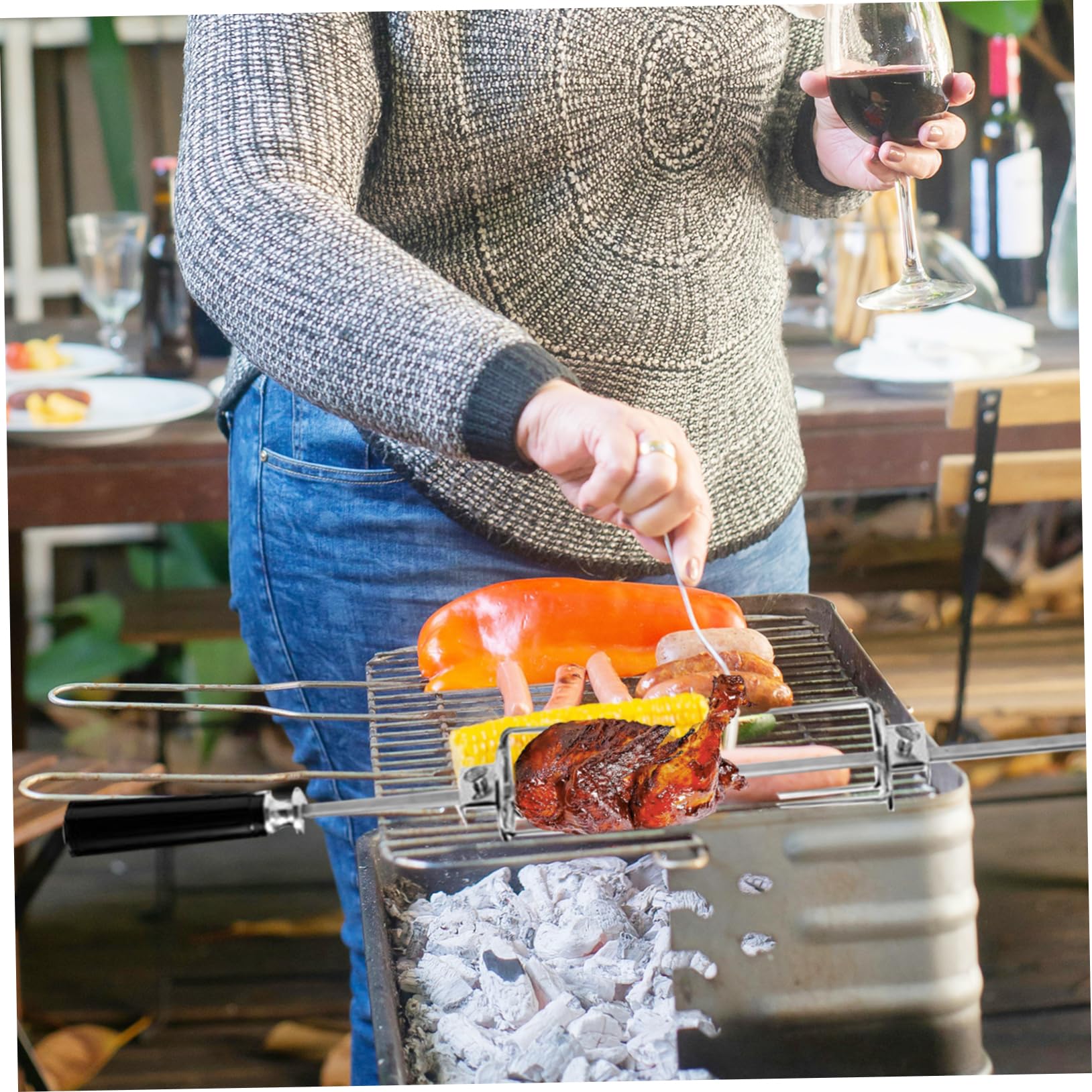 HANABASS 6pezzi Forchette Rotanti Per Arrosto Bbq Inossidabile Per Pollame e Utensili Versatili Per Grigliate e Friggitrice Ad Facili Usare e Pratiche Per e Picnic