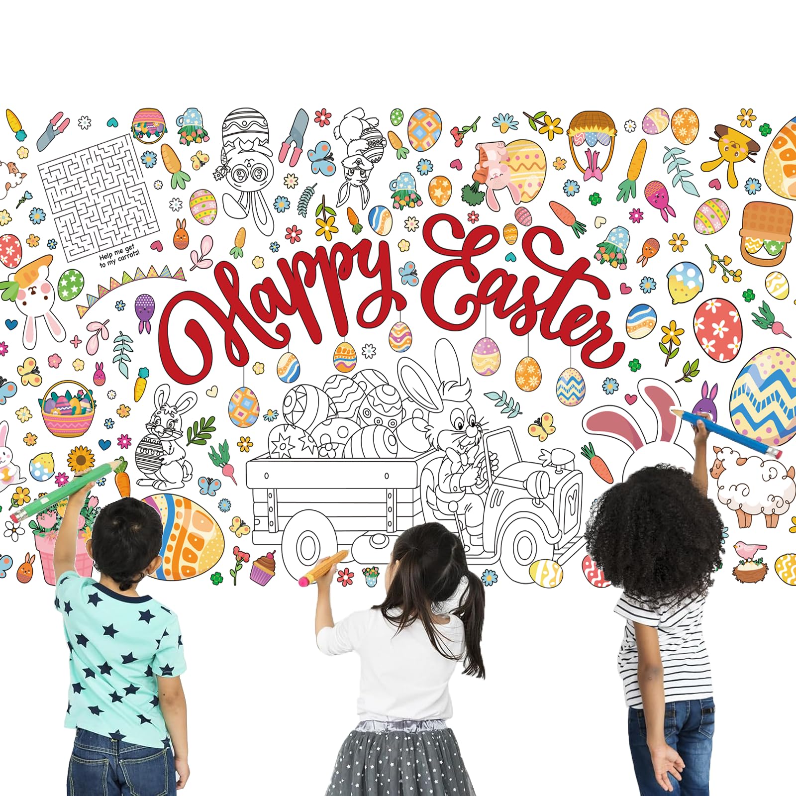 CAMOSE 30 x 72 Inch Easter Colouring Tablecloth for Kids Easter Gifts for Kids,Crafts for Teaching Activities Banner & Poster Photo Booth Props - Image 3