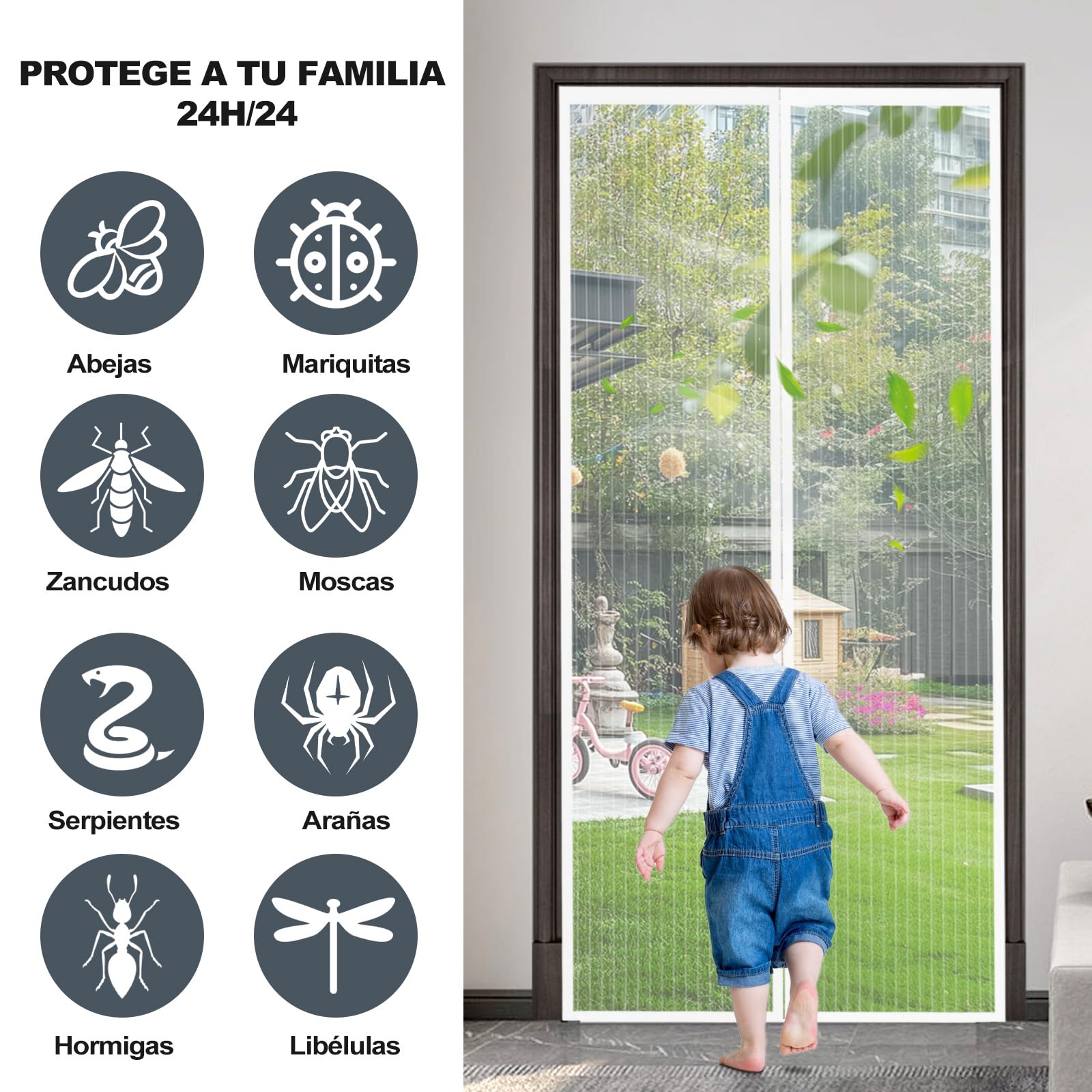 Versión Actualizada Mosquitera Puerta Magnética 160x220 cm, Varios Tallas, Blanco Cortina Mosquitera Puerta Exterior, Se Cierra Automáticamente, Fácil Instalación sin Taladrar — view 5