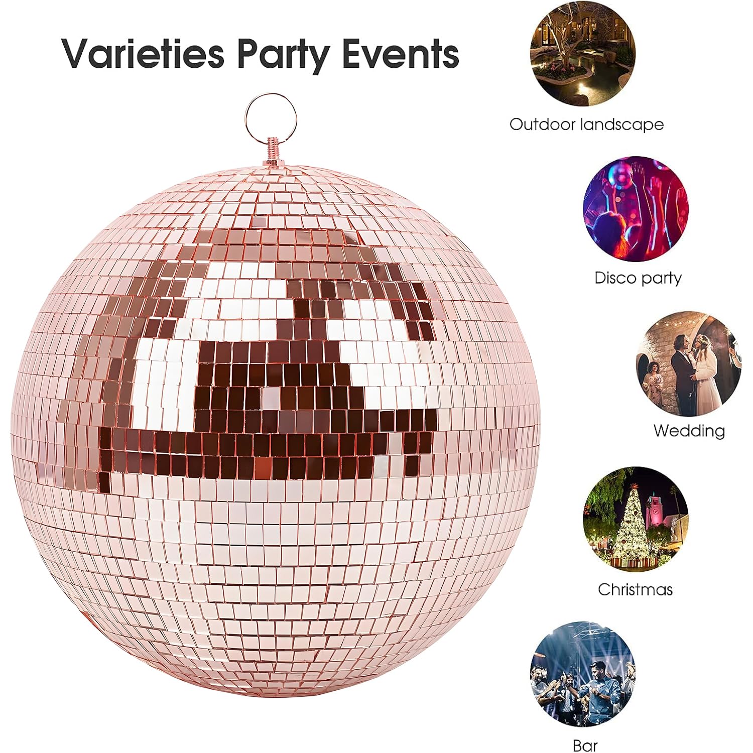 Boule disco de 25 cm - Boules disco à suspendre - Boule de miroir de 25 cm avec mini miroir autocollant et crochet autocollant - Boules de miroir - Boules disco idéales pour les fêtes ou l'effet