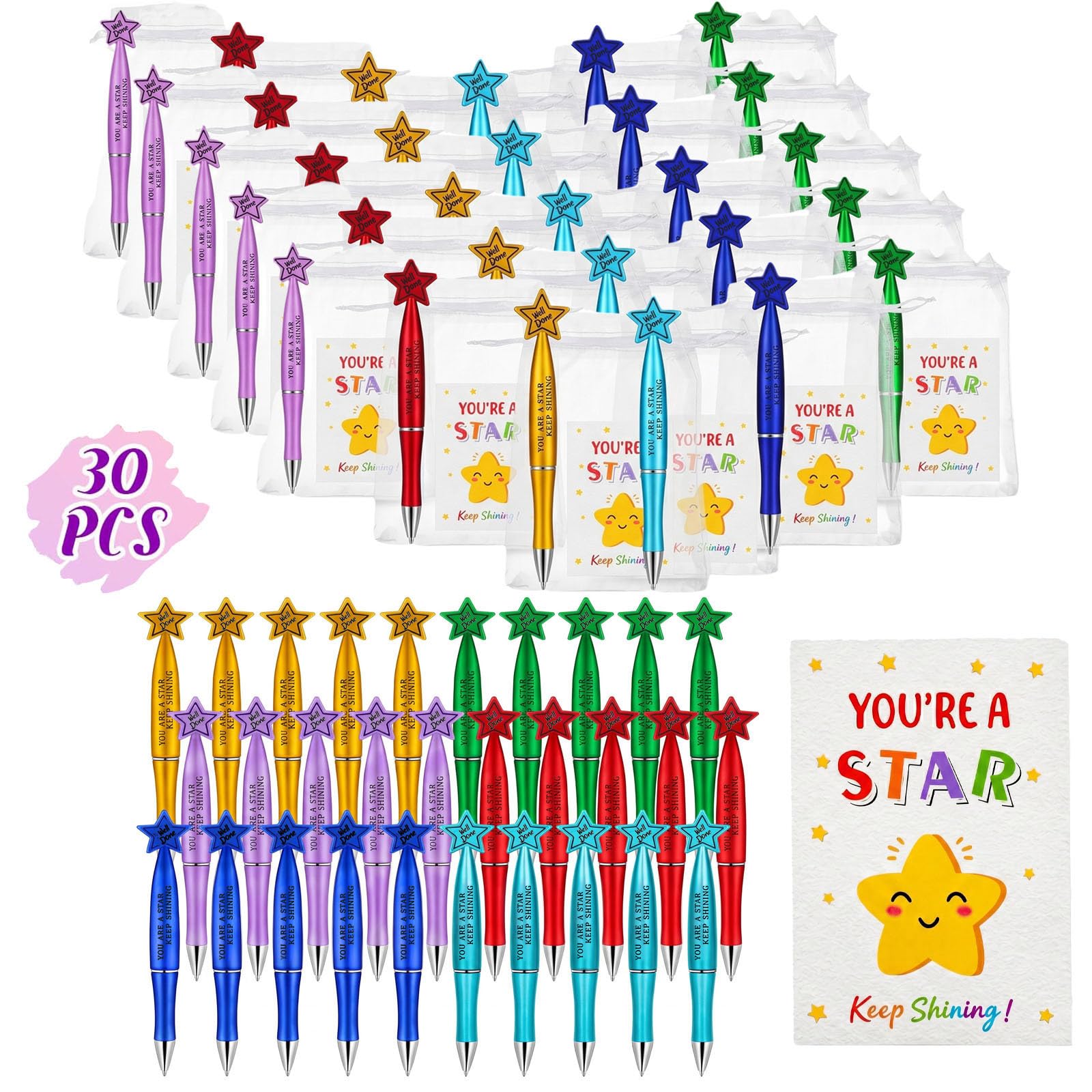 Kideerly 30pack End of Term Gifts for Children Students ，End of Year Class Gifts for 30 Children Motivational Pen/Cards to Pupils/Bags School Leavers Gift Class From Teacher Christmas Gift