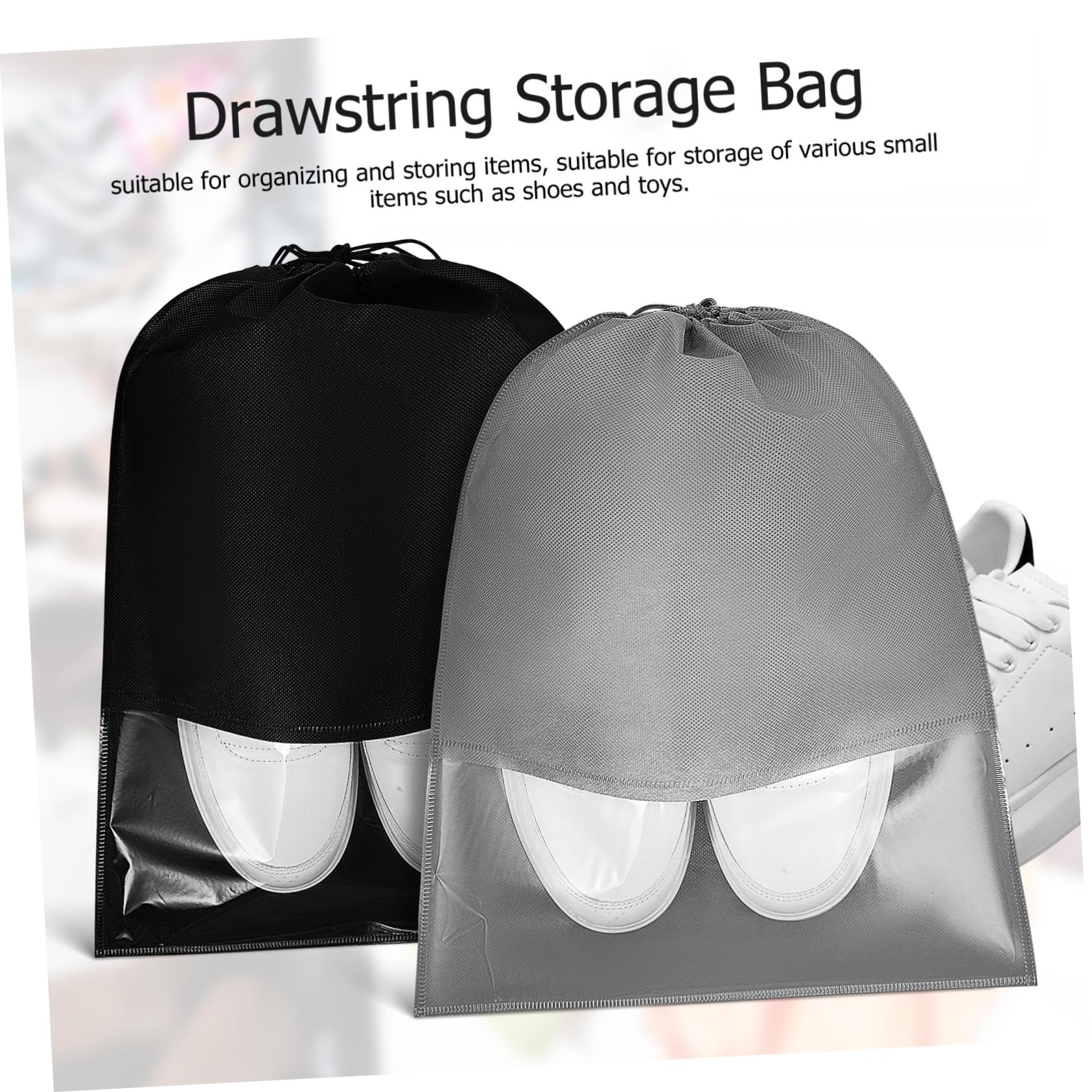 KOMBIUDA 20 Stück Schuhbeutel mit Zugband Transparente Aufbewahrungstaschen Non Woven Material für Reisen und Verschiedene Schuharten Schwarze und Graue Beutel