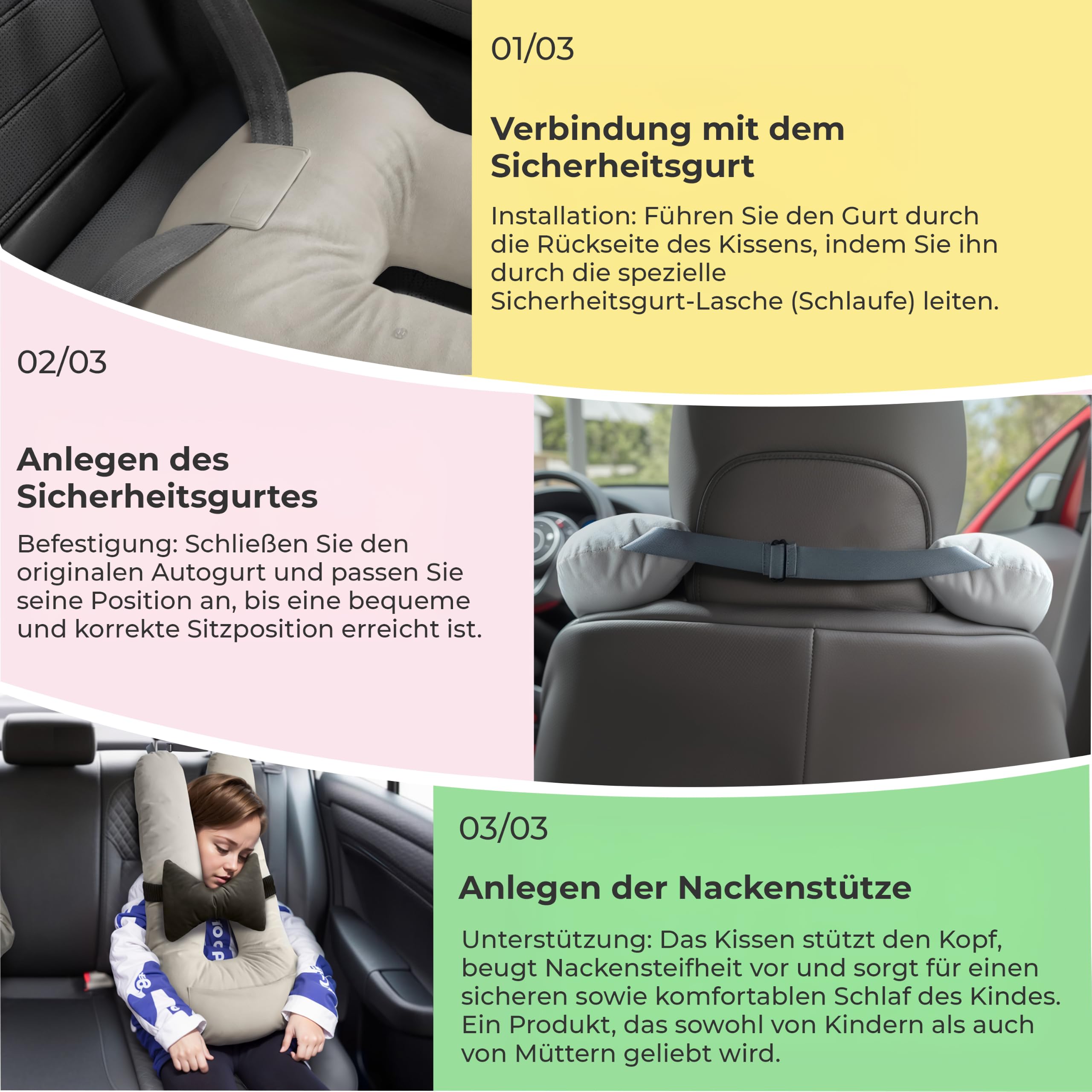 Reisekissen Memory Foam, Ergonomisches Nackenkissen für Flugzeug, Auto und Bahn, Beige 71 x 46 x 12 cm