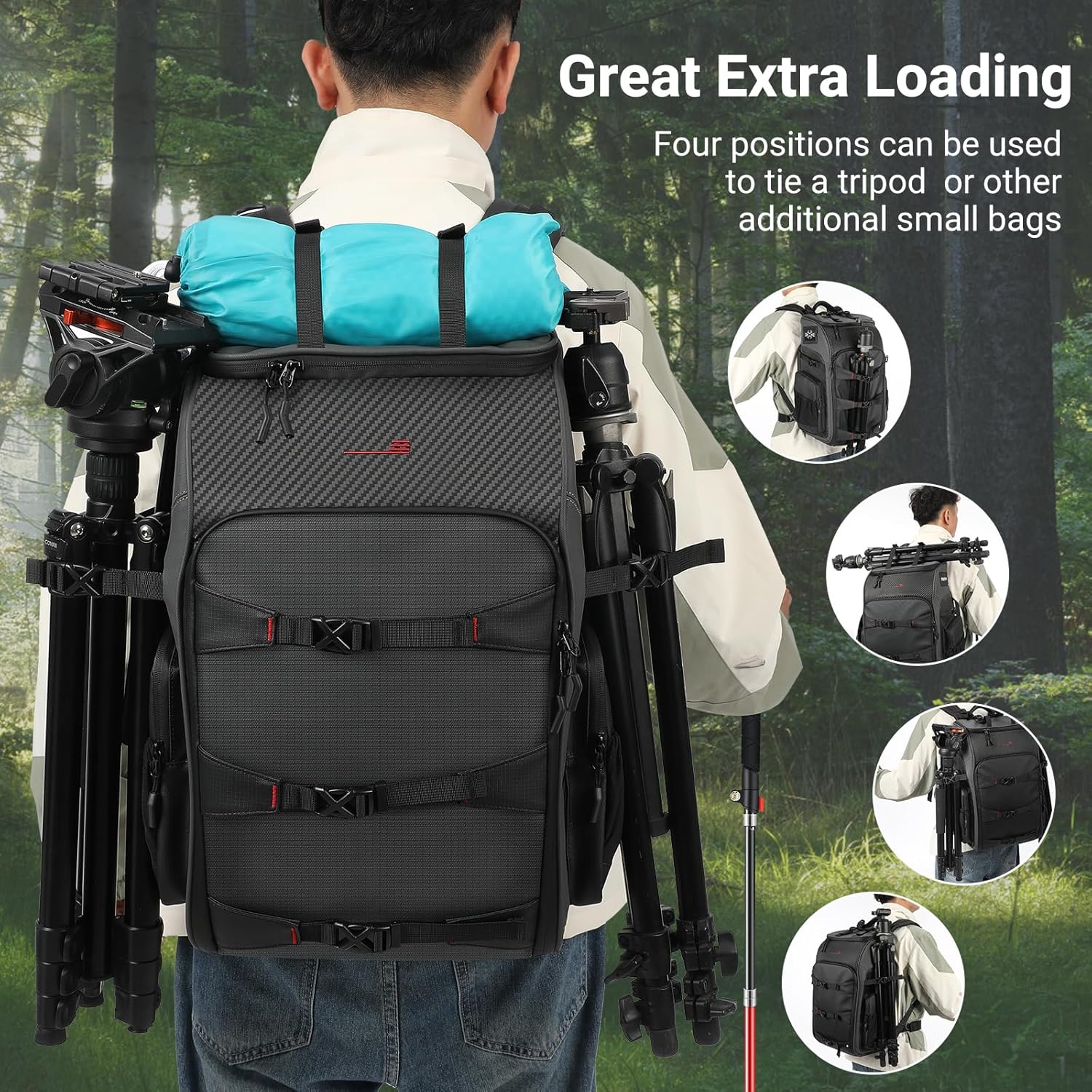 Camera Backpack Professional Bag 40L DSLR/SLR Mirrorless Travel Case Photography Tactical Compartment Compatible with Canon/Nikon/Sony Camera Holder Tripod Birds Lens Laptop