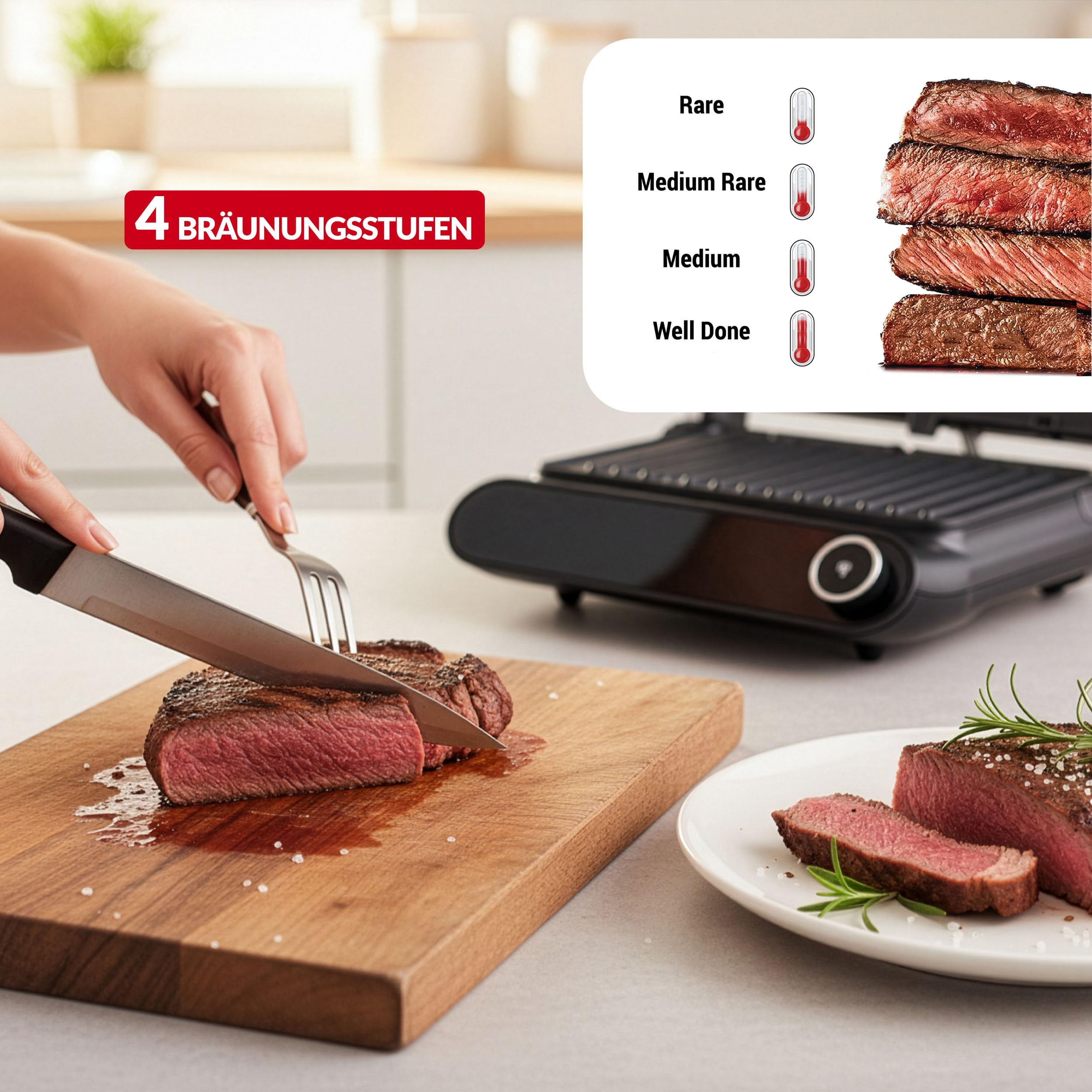 LEHMANN Kontaktgrill, 2200 W, Tischgrill 180° aufklappbar - Grillfläche bis 1320 cm², Abnehmbare Antihaftplatten, Touchscreen, 10 Automatikprogramme & Temperaturregelung 90-230°C/Timer 1-240 min