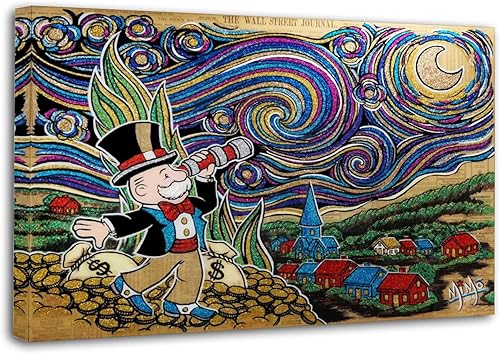 EWM ALEC Monopolys - Póster decorativo de noche estrellada, lienzo, arte de pared, para sala de estar, dormitorio, 24 x 36 pulgadas (23.6 x 35.4 in)