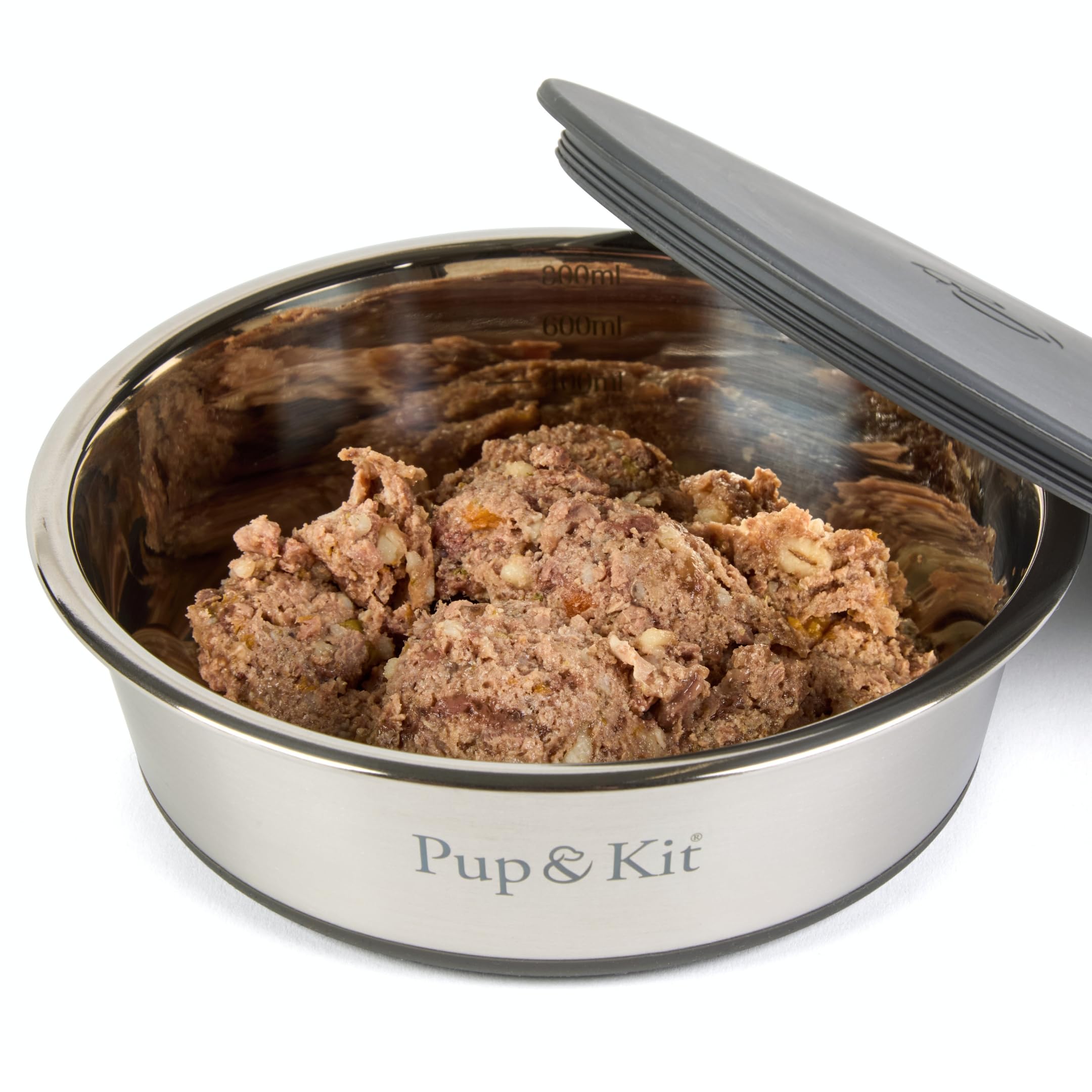 Pup & Kit Lid-it Dog Bowl with Silicone Lid - Stainless Steel Non-Slip Pet Feeding Bowl, Dishwasher Safe - Ideal for Food Storage, Meal Prep & Travel (Grey, Large)