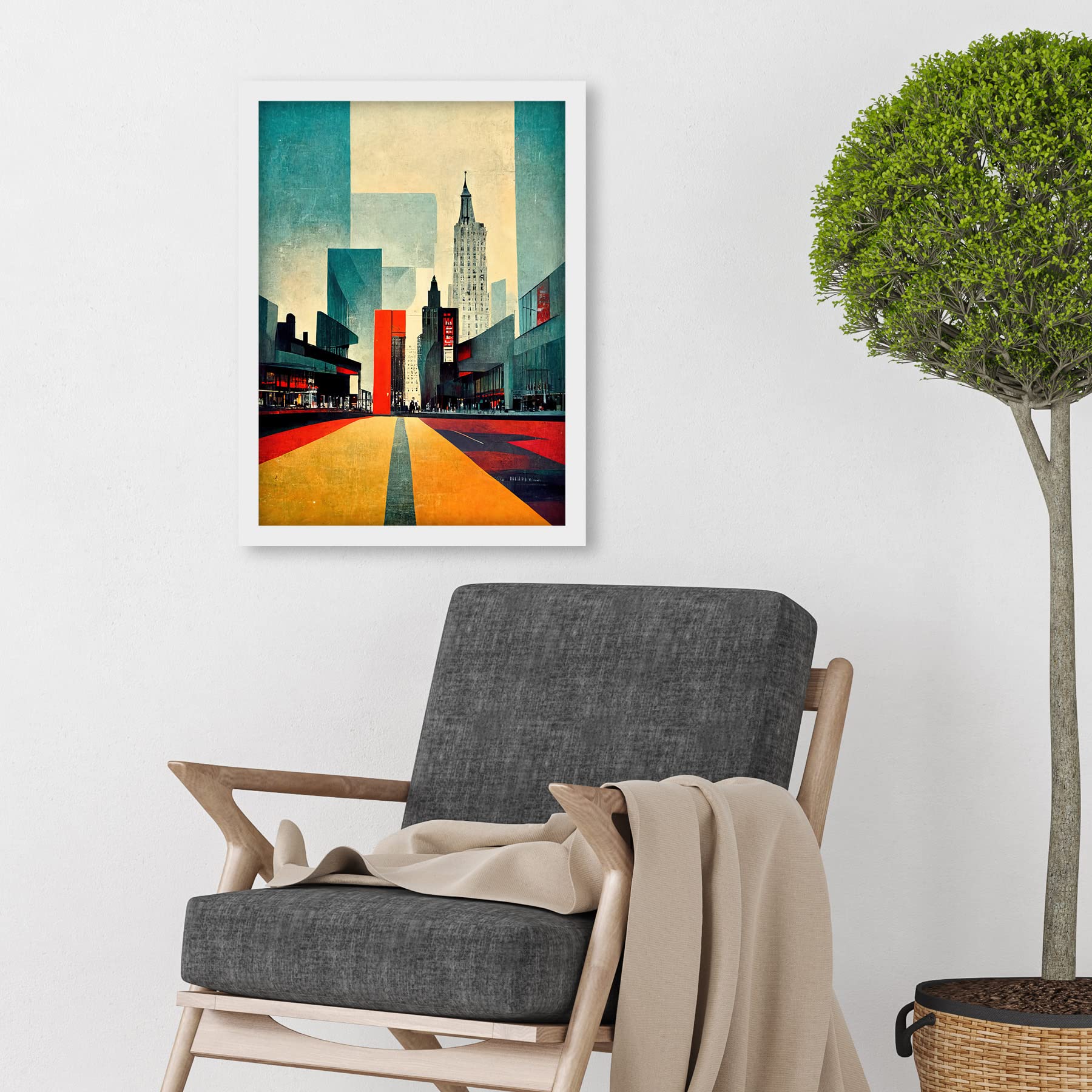 Doppelganger33 LTD Broadway New York City Street Modern Cityscape Artwork Framed A3 Wall Art Print, Framed White A3, 45.5L x 33W cm - Image 2