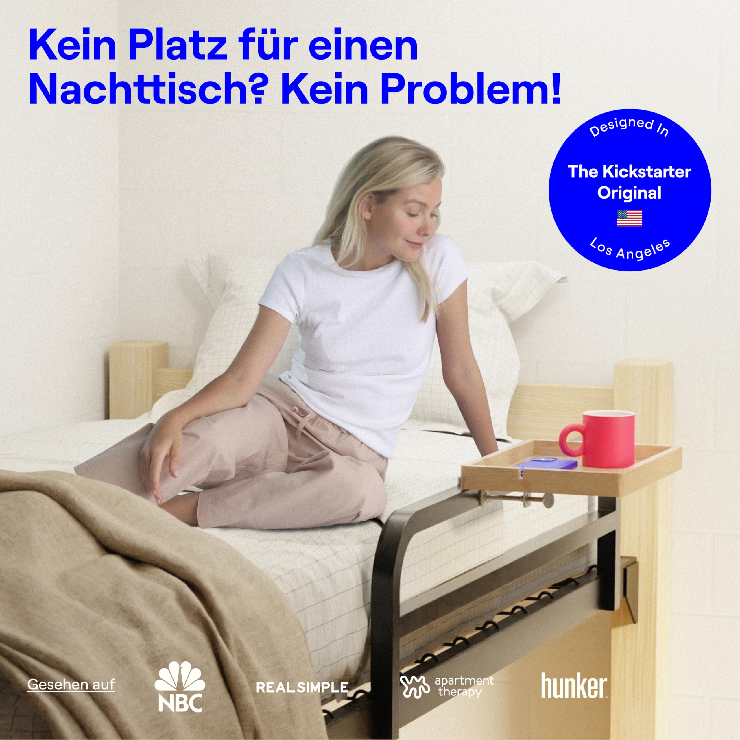 BedShelfie Bettseitiges Nachttischregal für Etagen- & oberes Bett, Studentenwohnheim Essentials, Hochbett-Nachttisch, schwebendes Bettablage-Tablett, Wohnheim-Deko von Smallish - Flexfit Modell, Natur