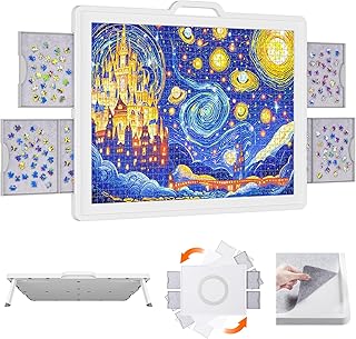 Lifewit Puzzle Board con 4 Cajones and Tapas de 1500 Piezas, Tabla de Rompecabezas con Soporte Inclinado y Bandeja de Fieltro, Multifuncional Tablero Puzzle Giratorio, 88,9 x 68.5cm, Blanco