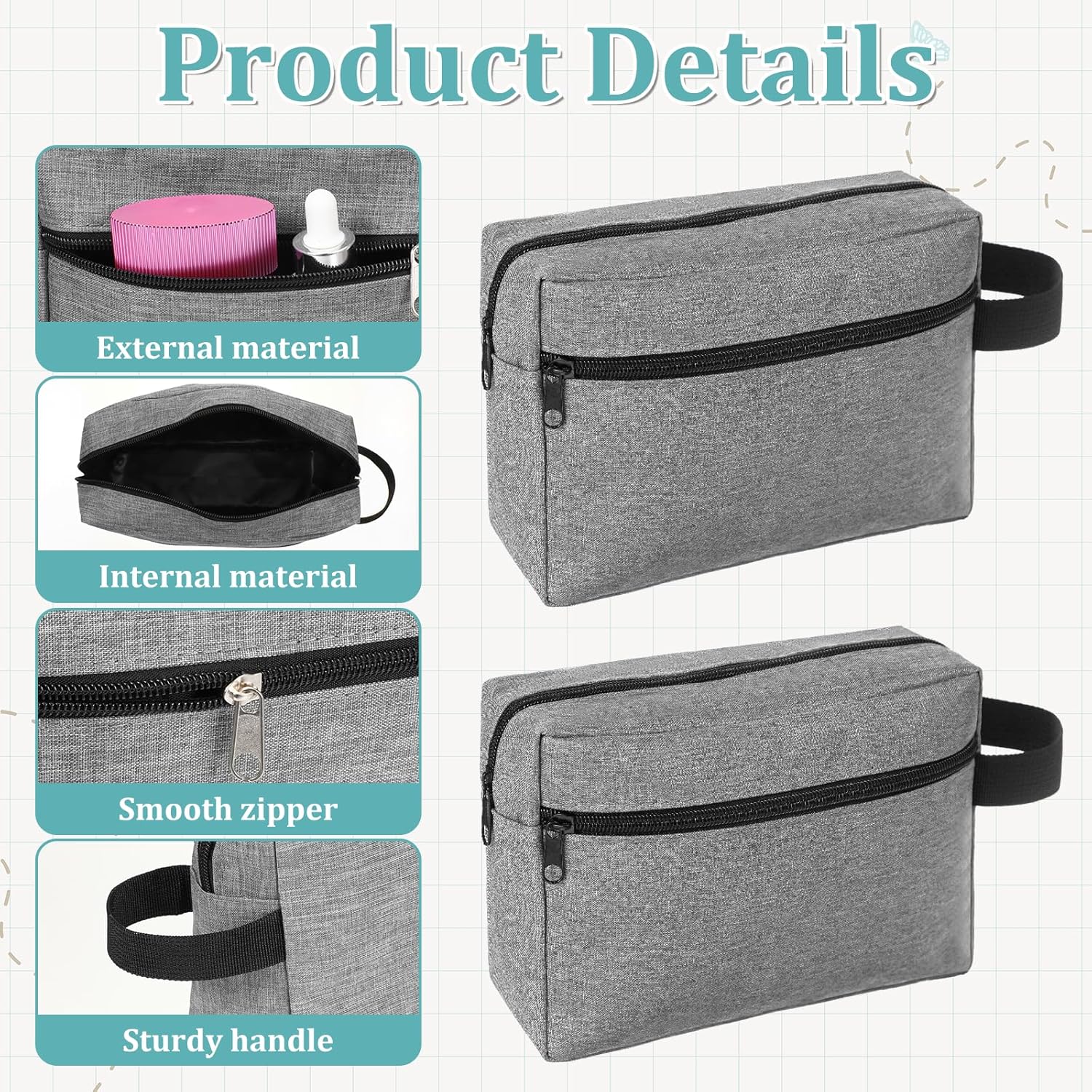 8 PCS Travel Toiletry Bag for Women Men, 8.66 × 6.3 inch Toiletry Bag Bulk Shaving Bags for Men Travel Hanging with Zipper Cosmetic Bags for Man Father's Day, Groomsmen Gifts-4 Colors - Image 3