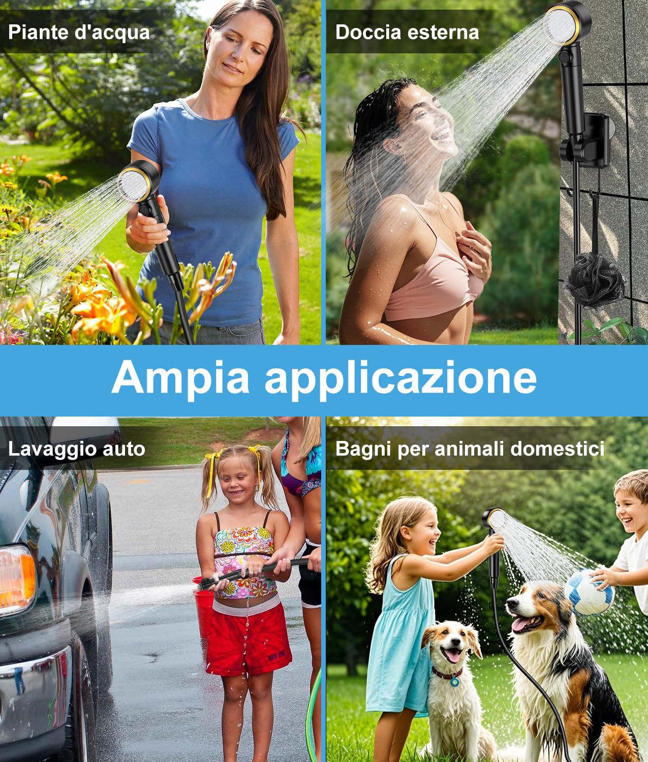 WADEO Doccia da Campeggio, [Premium] [8000mAh Autonomia Ultra-Lunga] Display Extra Large, Doccia Portatile da Ricaricabile per Spiaggia, Animali, Auto, Giardino