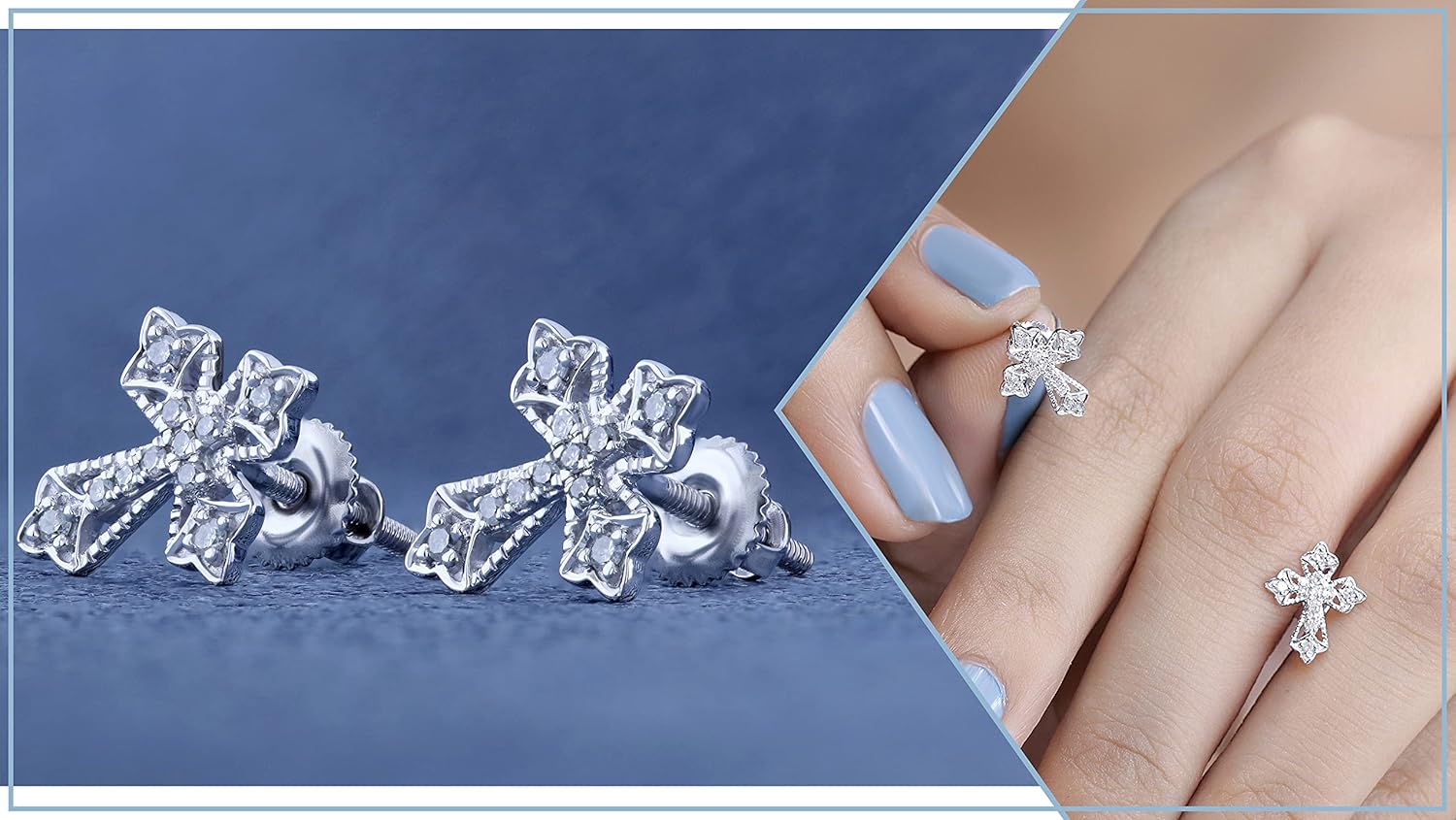 Dazzlingrock Collection Round White Diamond Vintage Cross Stud Earrings for Women (0.13 ctw, Color I-J, Clarity I2-I3) in 925 Sterling Silver in Screw Back - Image 3