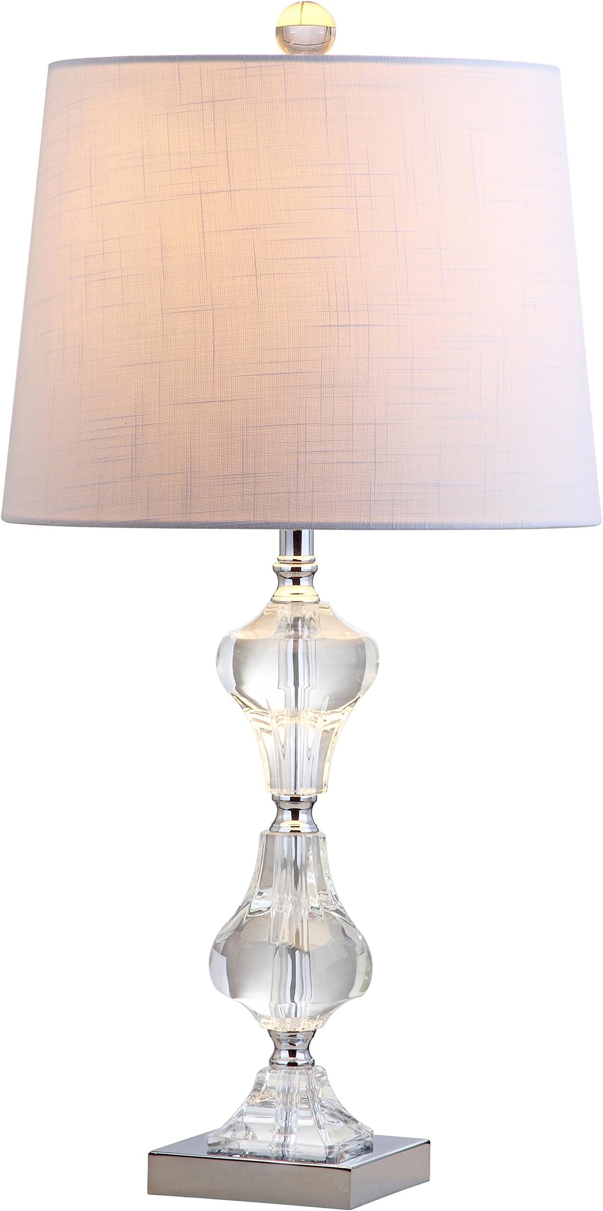 JONATHAN Y 26" Clear Crystal Column Table Lamp, Glam Transitional Chrome Metal Lamp with White Linen Shade for Living Room Bedroom Nightstand, LED Bulb Included JYL2038A