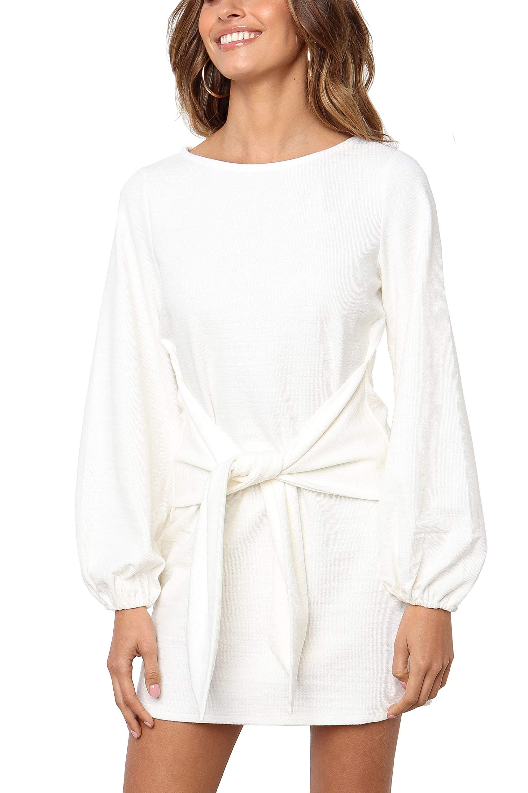 Women's Autumn Winter Cotton Long Sleeves Elegant Knitted Bodycon Tie Waist Sweater Pencil Dress