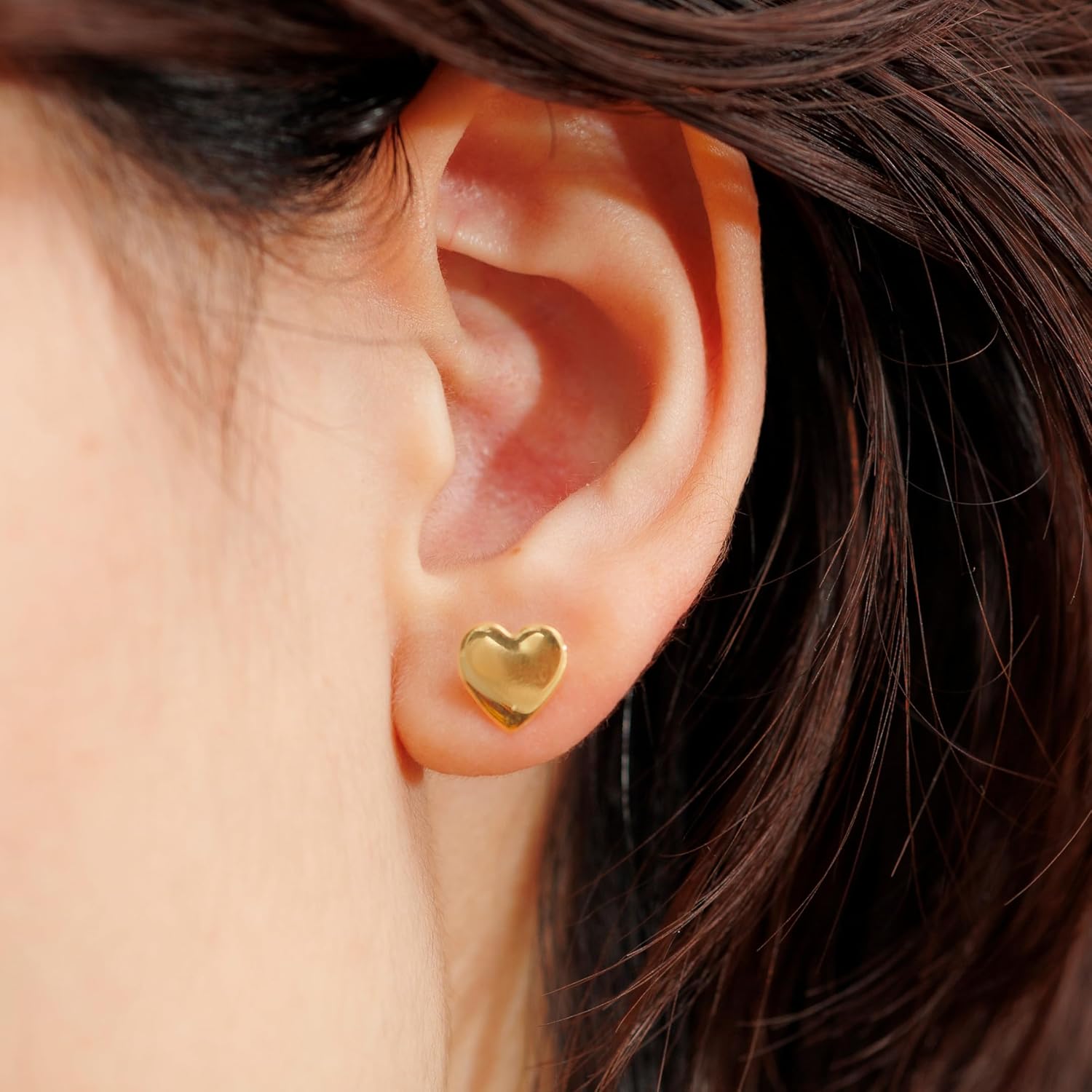 18k Stud Earrings for Women, Tiny Flat Heart Earrings Set | Small Hypoallergenic Heart Stud Earrings | Dainty Heart Cartilage Valentines Studs for Girls - Image 2
