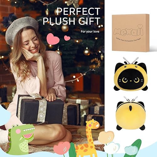 Miniatura 8 de Bonita almohada de felpa de abeja de gato negro, peluche Kawaii de abeja de gato, peluche de gatito con disfraz de abeja de abeja, regalos suaves