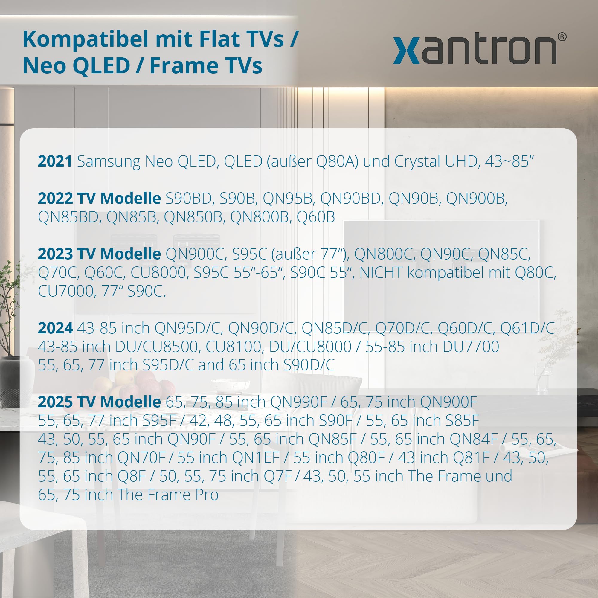 Xantron® SF01 TV Wandhalterung 43-85 Zoll/Samsung Slim Fit Wandhalterung max. 60kg / Samsung Fernseher Wandhalterung, minimaler Wandabstand - inkl. Montagematerial
