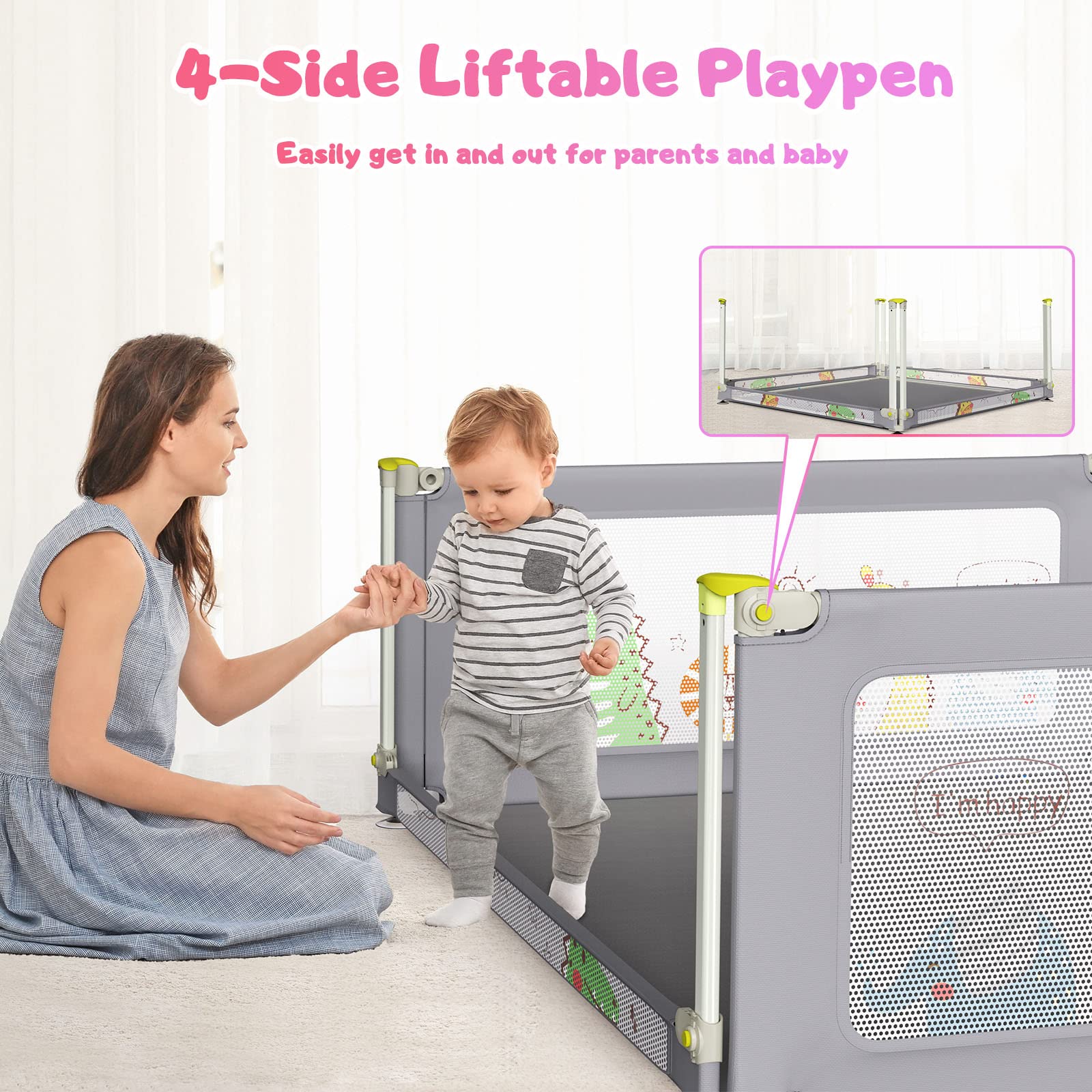 RAINBEAN Extra Large Baby Playpen (79"x79"), Play Pen for Babies and Toddlers, Safety Liftable Baby Play Yard, Upgrade Large Baby Playard, Children's Play Center Indoor & Outdoor Baby Fence