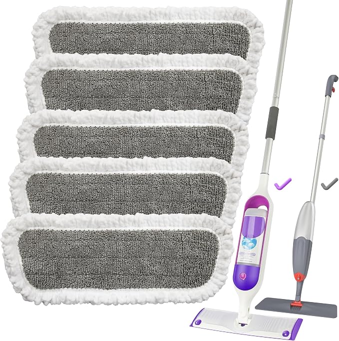 Microfibre Spray Floor Mops for Floor Cleaning, Domi-patrol Cleaning Mops for Hardwood Laminate Tiles Floors, Dry Wet Mop Dust Mops with 3 Mop Heads Replacement Pads & 635 ML Bottle