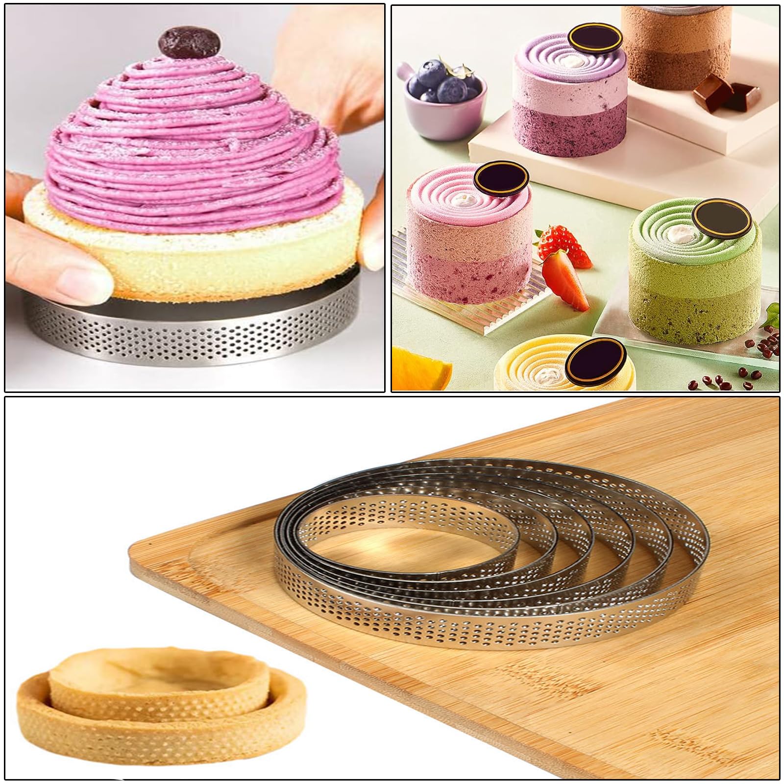 10 sztuk foremek do tarteletek z otworami, 8 cm ze stali nierdzewnej, perforowane pierścienie deserowe, mus, do produkcji ciasta, quiche, koło Donutsburg, 8 cm