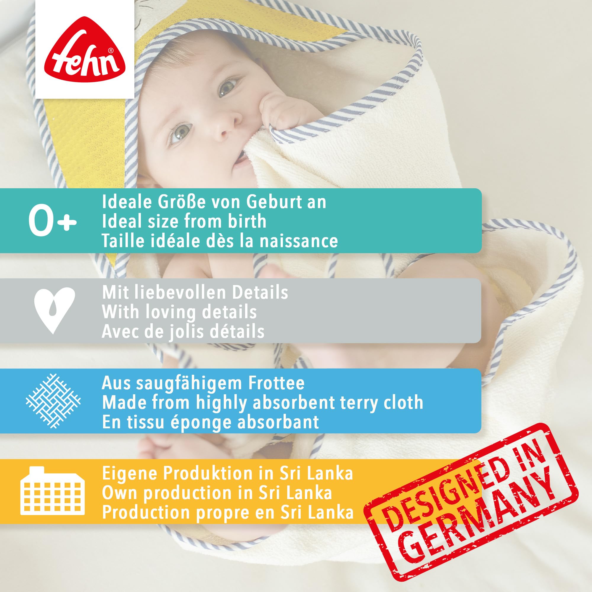 Fehn Serviette de Bain Loutre - Serviette de Bain Enfant Poncho en éponge - Serviette de Bain avec Capuche pour bébés et Jeunes Enfants à partir de 0+ Mois