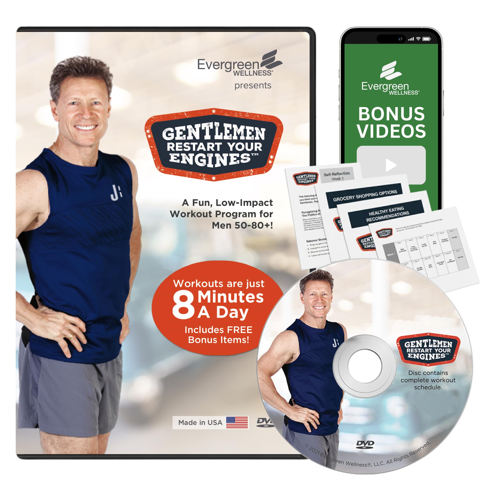 - Exercise DVD for Seniors - 14 Day Gentlemen, Restart Your Engines Low Impact DVD Exercise for Seniors Over 60 - Less Than 10 Minute Strength Training for Seniors Just 8 Minutes Per Day for Men 50-80+