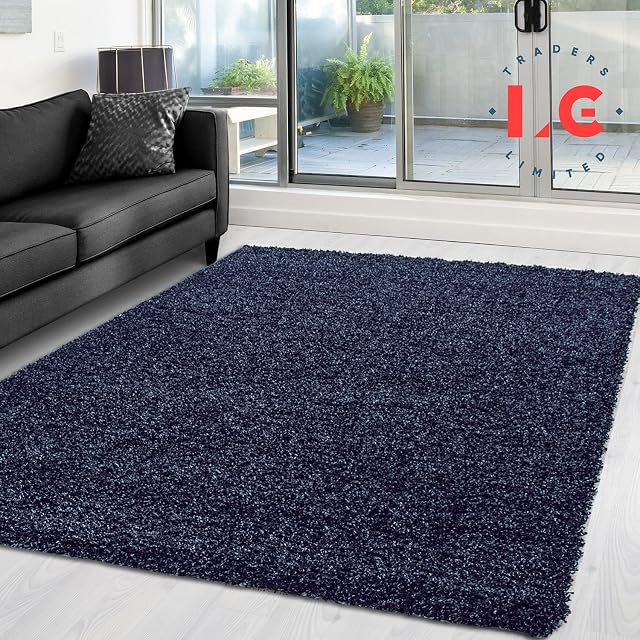 EXTRA THICK HEAVY PILE SOFT LUXURIOUS SHAGGY MODERN AREA BEDROOM HALL RUG RUNNER MAT (Navy Blue, 60 x 110 cm)