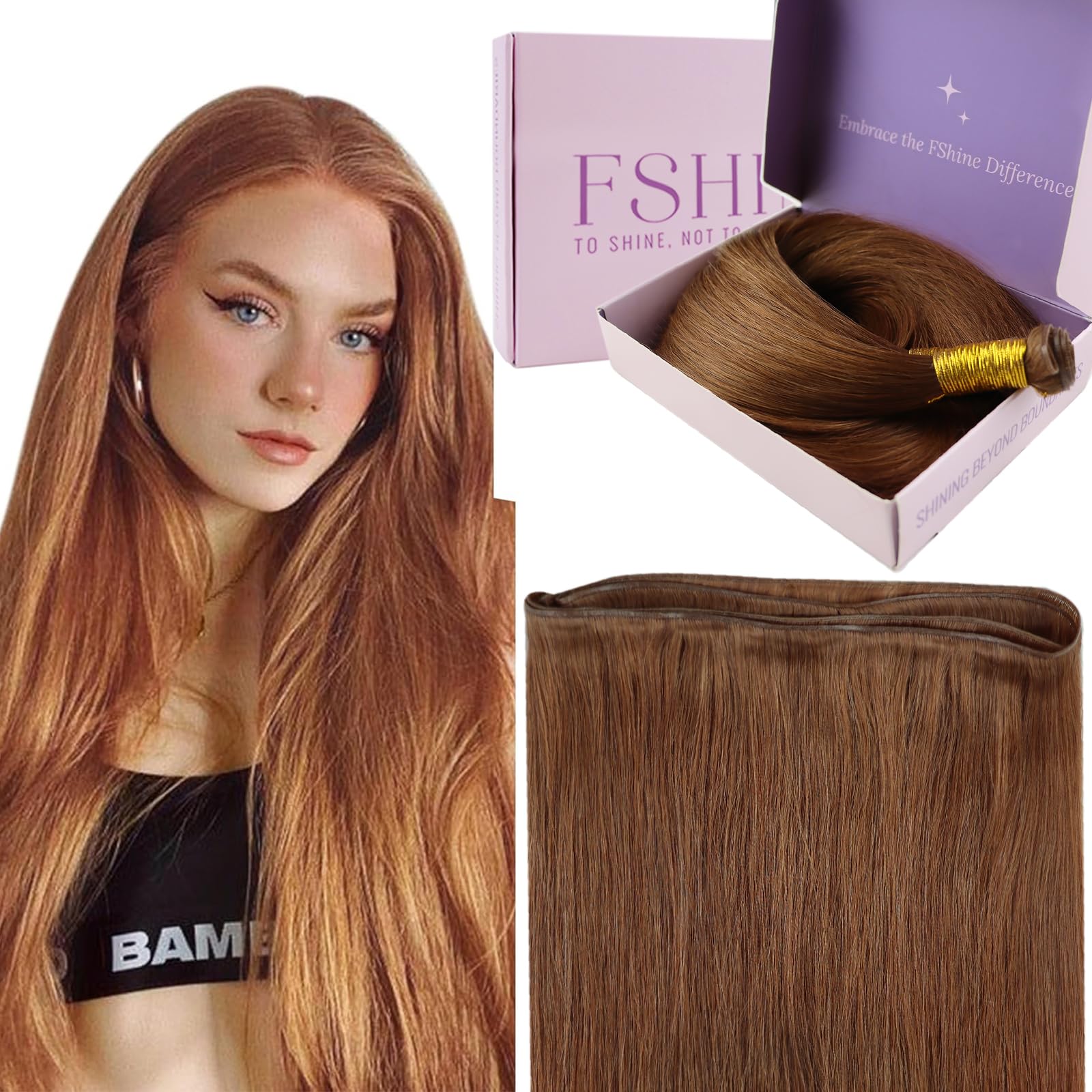 Fshine Weft 22 Inch 60g Auburn Sew in Human Hair Extensions Real Human Hair Weft Hair Bundle Remy Human Hair Extensions