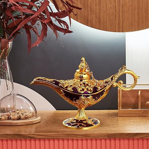 Miniatura 7 de Genie Lamp Myth Wishing Light - Disfraz de colección de metal con tapa extraíble, centro de mesa, centro de mesa, lámpara de estatua para decoración