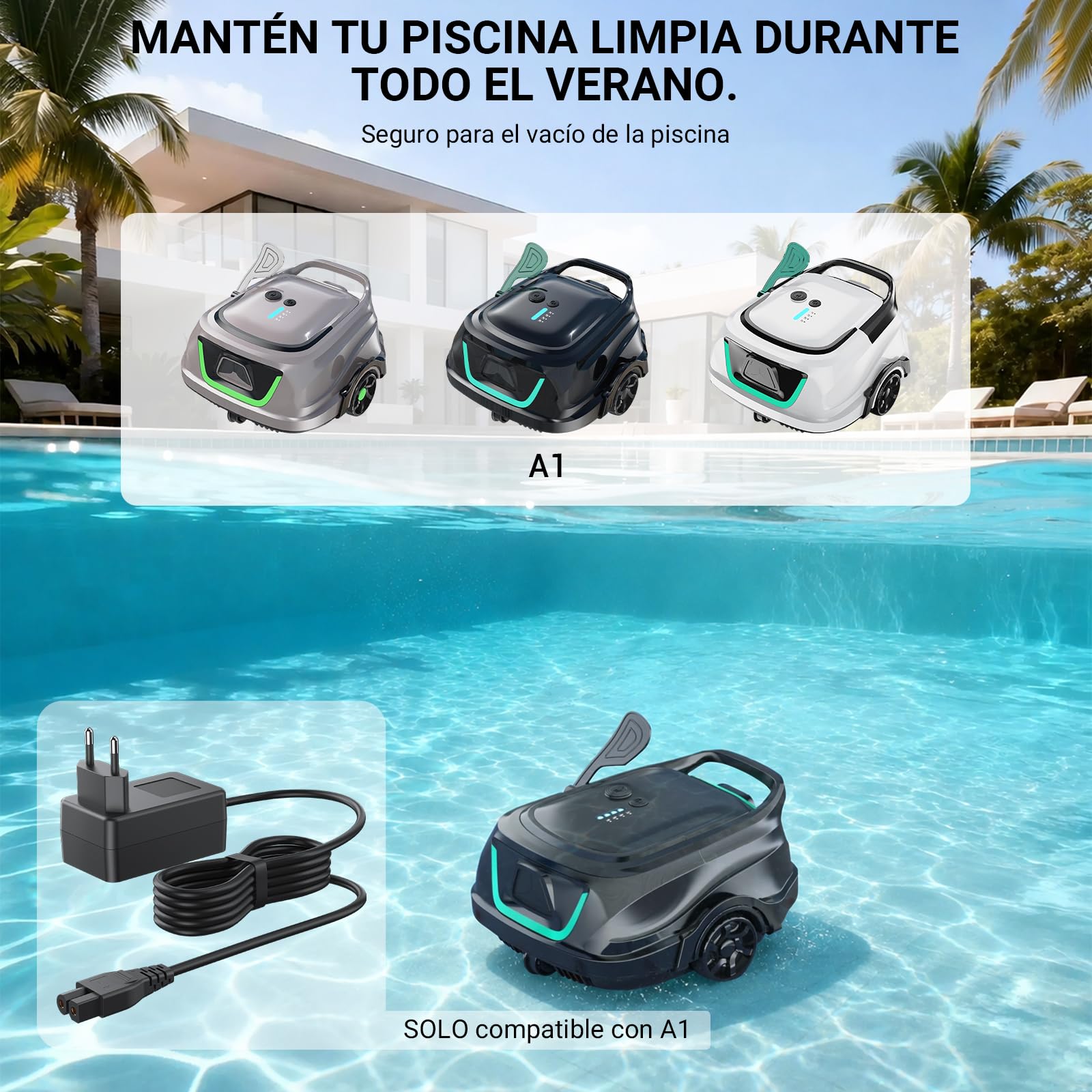Bouge Aspirador Piscina Cargador Cable Compatible con WYBOT A1 Pool Robot Cleaner Sustitución Cargador Adaptador para Robot Limpiafondos Piscina