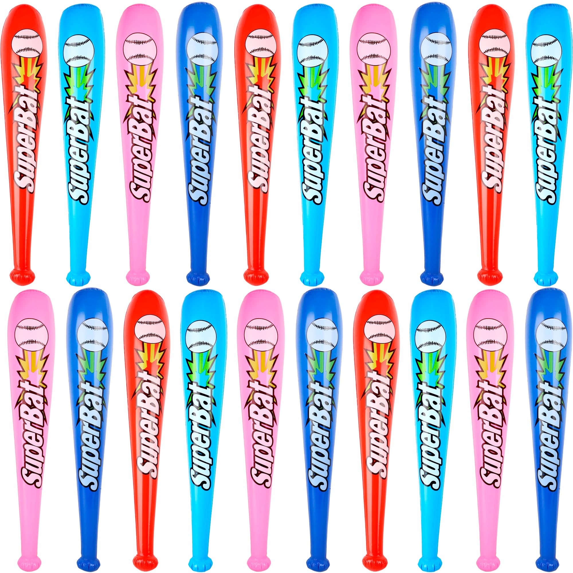 20 Pack Inflatable Baseball Bat Bulk 31 Inch Blow Up Baseball Bat Colorful Inflatable Bat Toy for Carnival Summer Pool Beach Playing Swimming Party Supplies