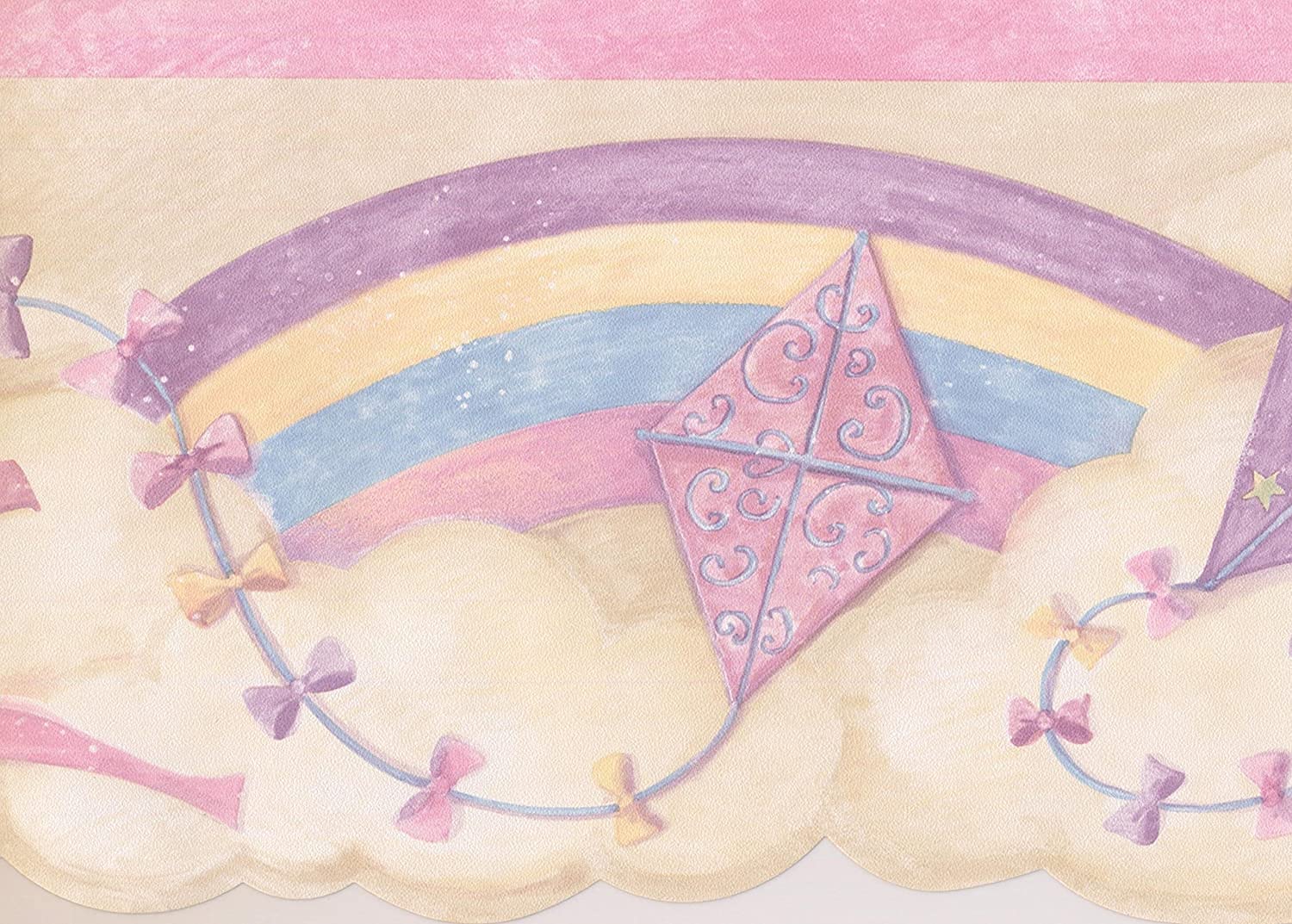 Frise de papier peint cerfs-volants nuages rose pastel et violet 17,8cm