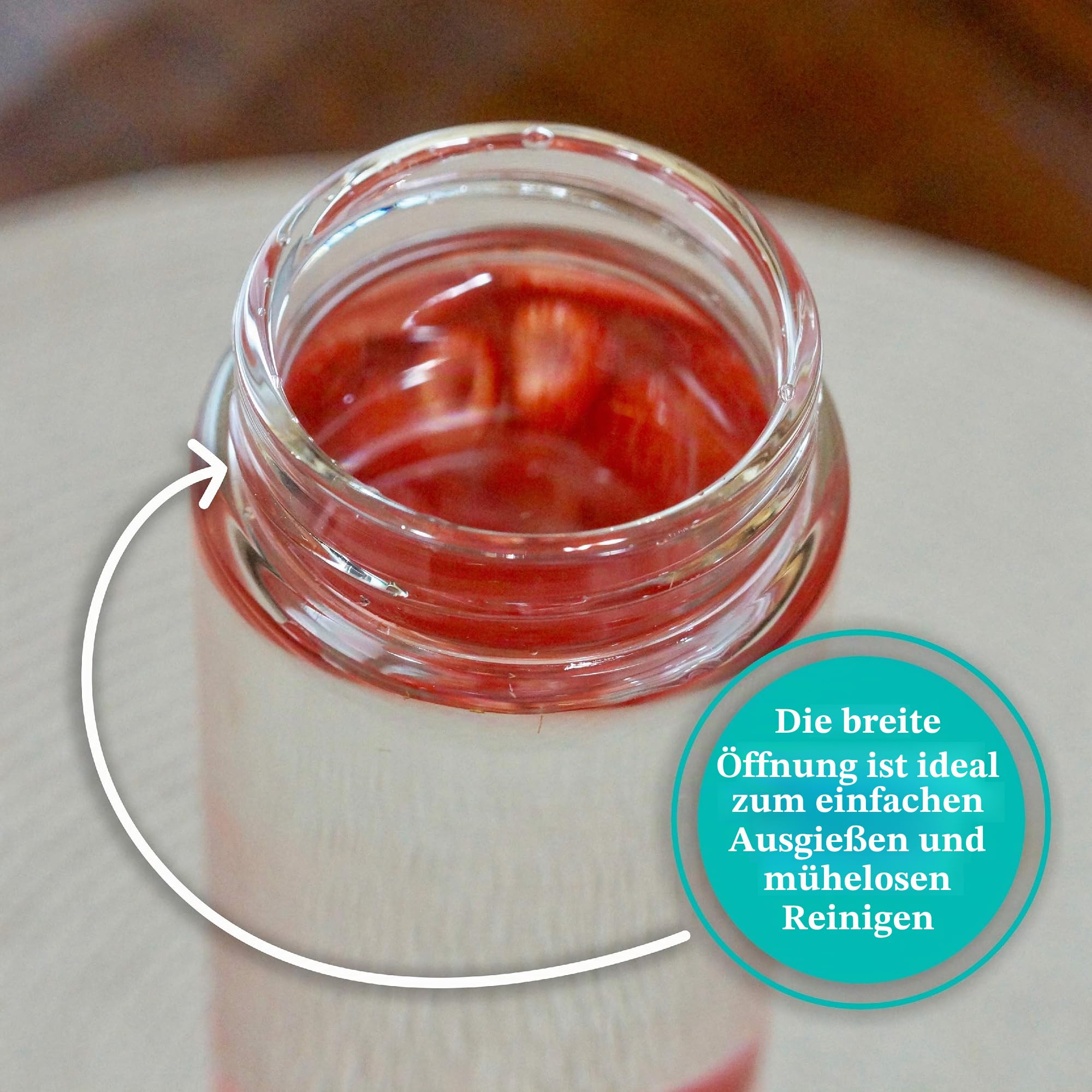 Saftflaschen – 4 Stück breite Öffnung Glasflaschen mit Deckel – zum Entsaften, Smoothies, infundiertes Wasser, Getränkeaufbewahrung – 473 ml, BPA-frei, Edelstahldeckel, wiederverwendbar, Borosilikat
