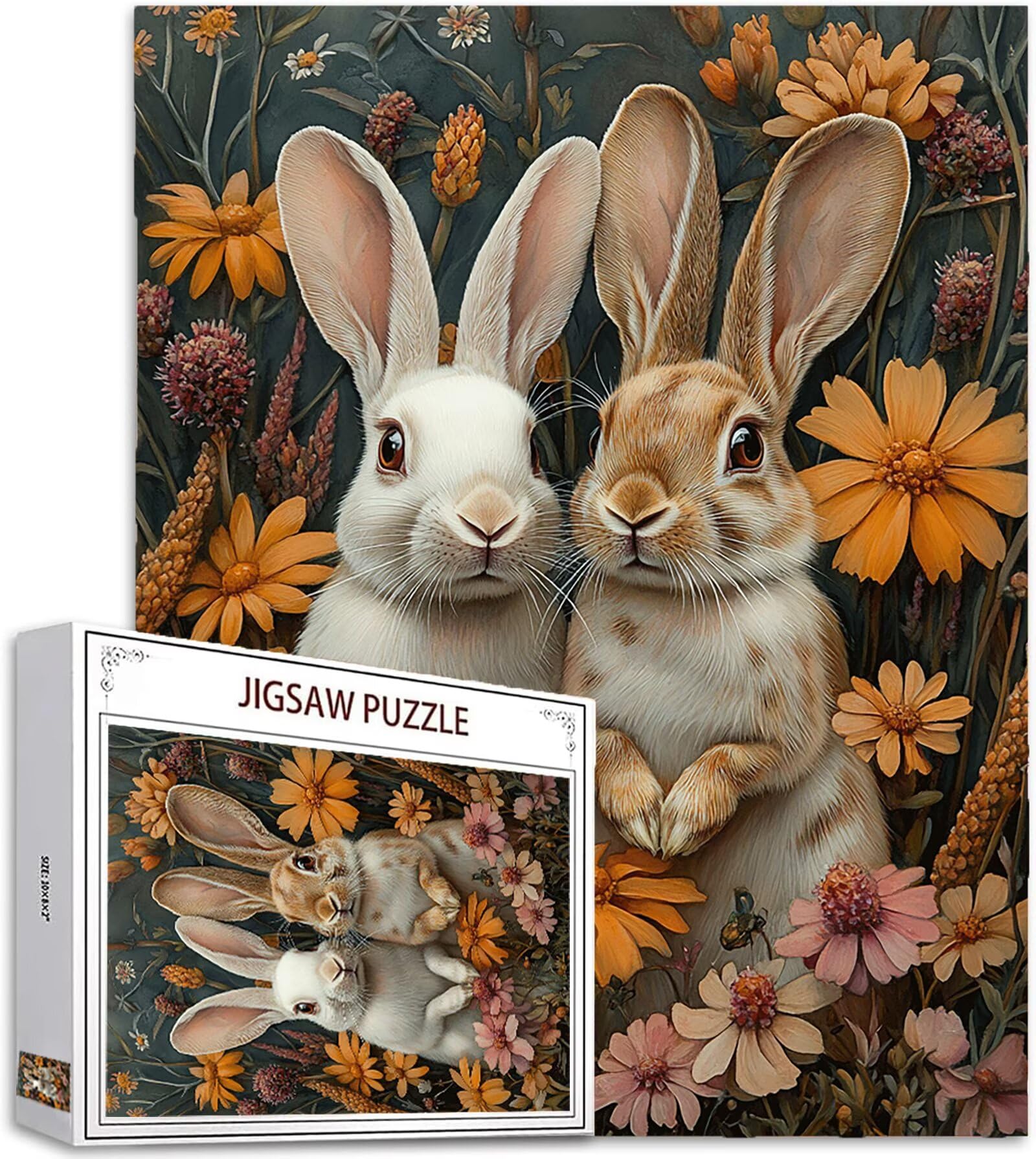 Królik Puzzle 1000 Sztuk Dorosłych, Puzzle Kwiat Wzór Projekt, Jigsaw Dorosłych, 5D DIY Rzemiosło Rodzina Zajęcia z Pakowaniem Pudełka, Dekoracja ścienna do domu, Prezent Kobiety, 75x50cm, Model770