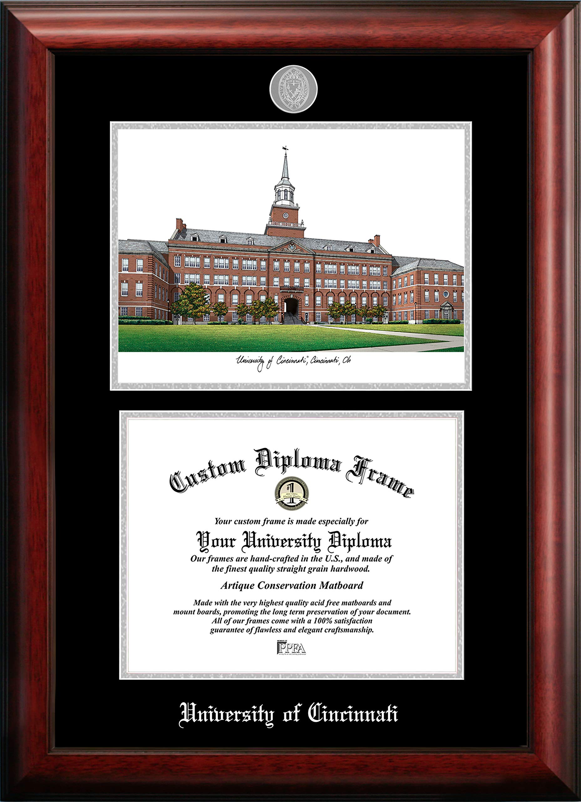 Campus Images NCAA Cincinnati Bearcats Unisex Silver Medallion Frame University of Cincinnati 11w x 8.5h Silver Embossed Diploma Frame Lithograph, Brown, One Size
