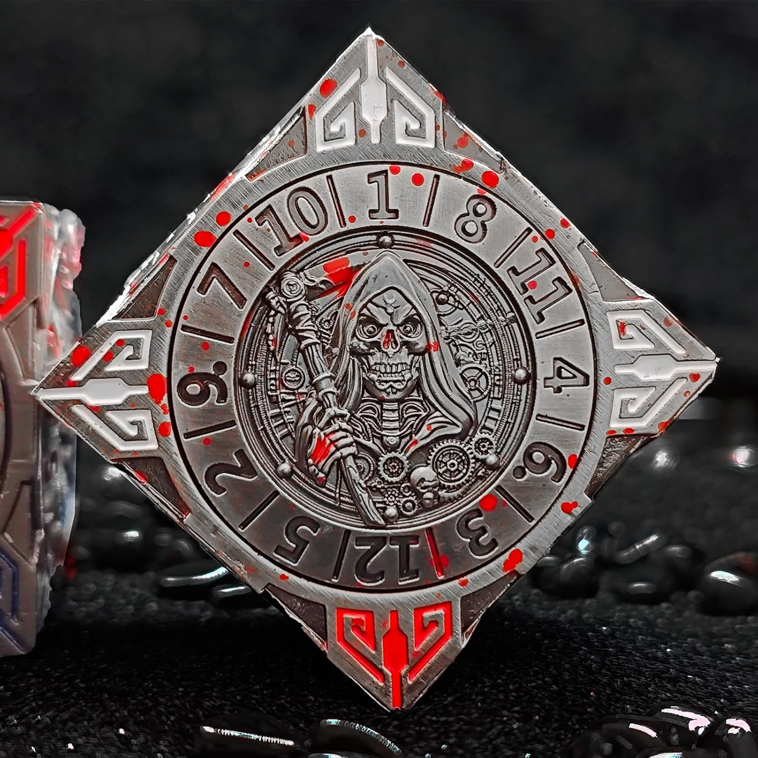 DND Spinner Dice, Metal Dice Set with 3D Relief for DND Gifts, Polyhedral Roleplaying Game Dice, Fantasy D&D Tabletop RPG Accessories for DM & Player (Bloodstains)