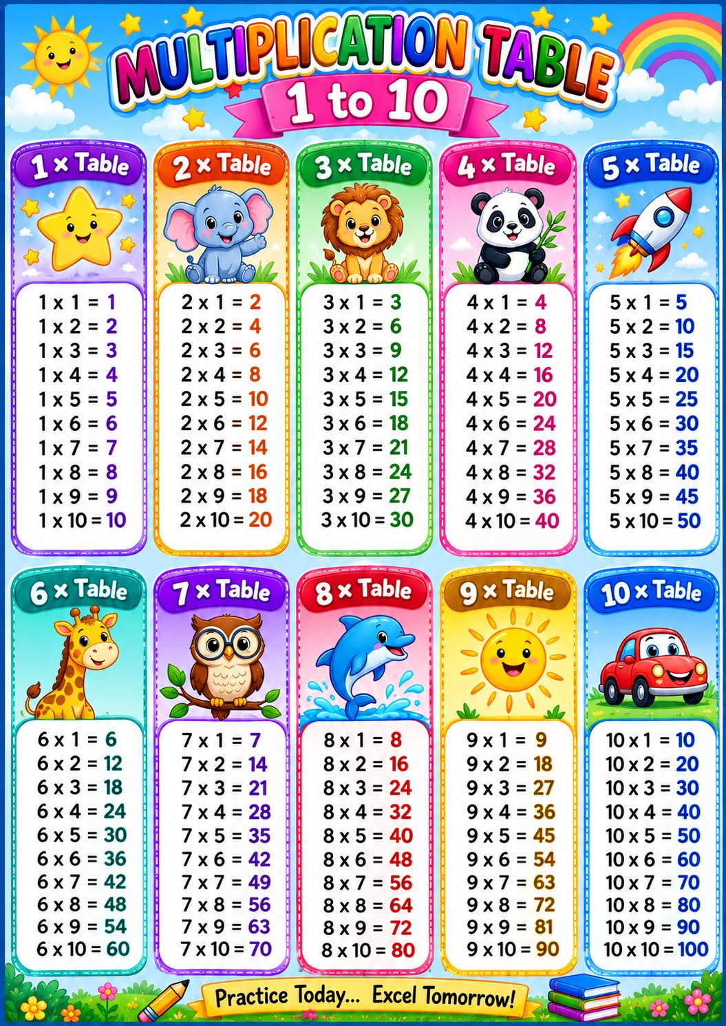 Multiplication Tables 1 to 10 Educational Poster for Kids | A3 HD Maths Learning Chart | Preschool, Nursery, Kindergarten & Primary Classroom Wall Decor | Unframed Educational Poster-image-13
