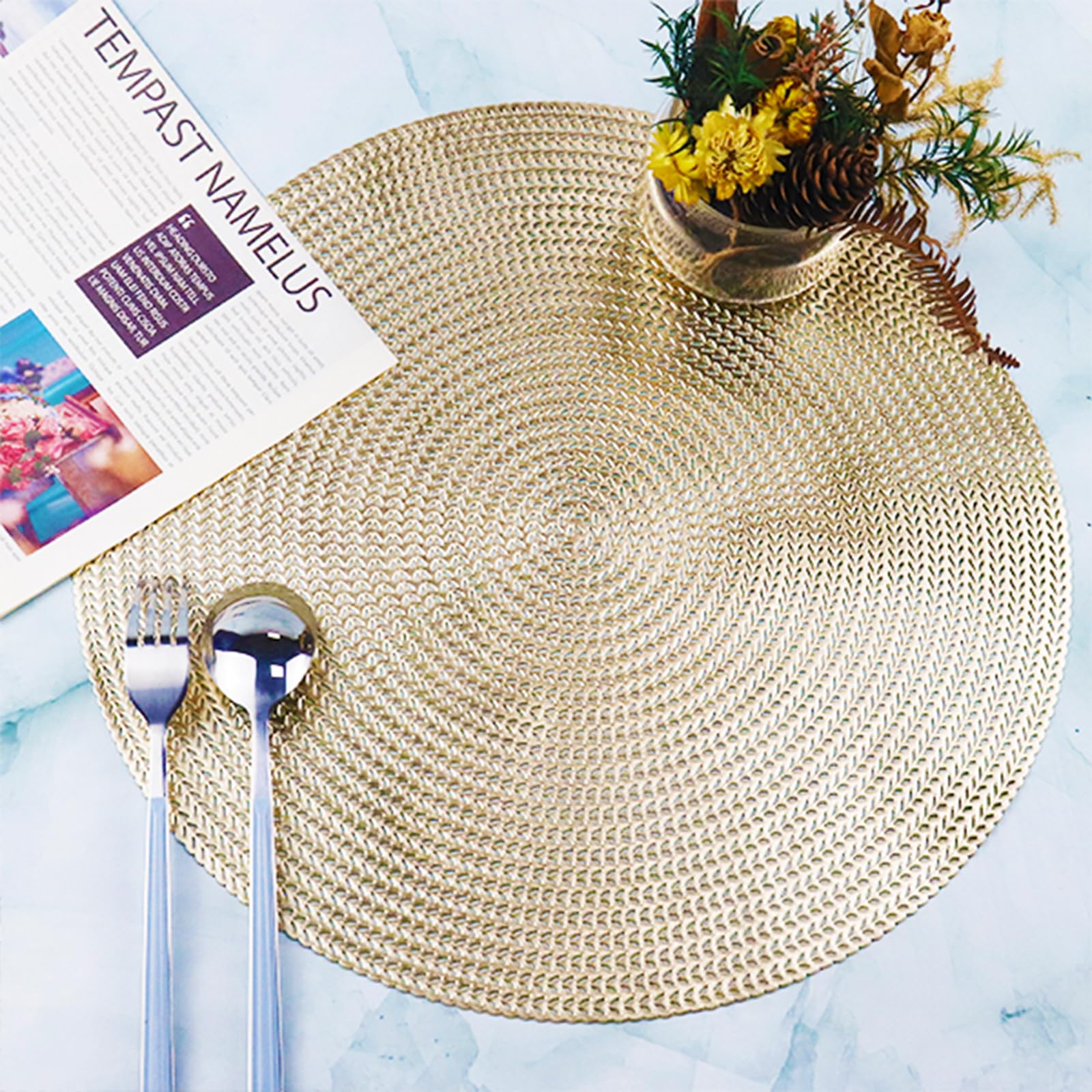 Sottopentola da 3 pezzi, resistente al calore, bei girasoli gialli, set di tovagliette rotonde in tessuto intrecciato, 38 cm, per tavoli da pranzo, decorazioni per feste