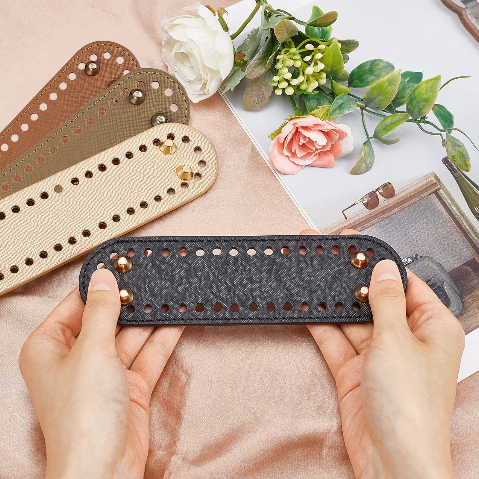 PH PandaHall 4 Couleurs Fond De Sac En Cuir Au Crochet, 18cm Fond De Sac Rond Coussin De Sac Pour Sacs Coussin Base Avec Trous