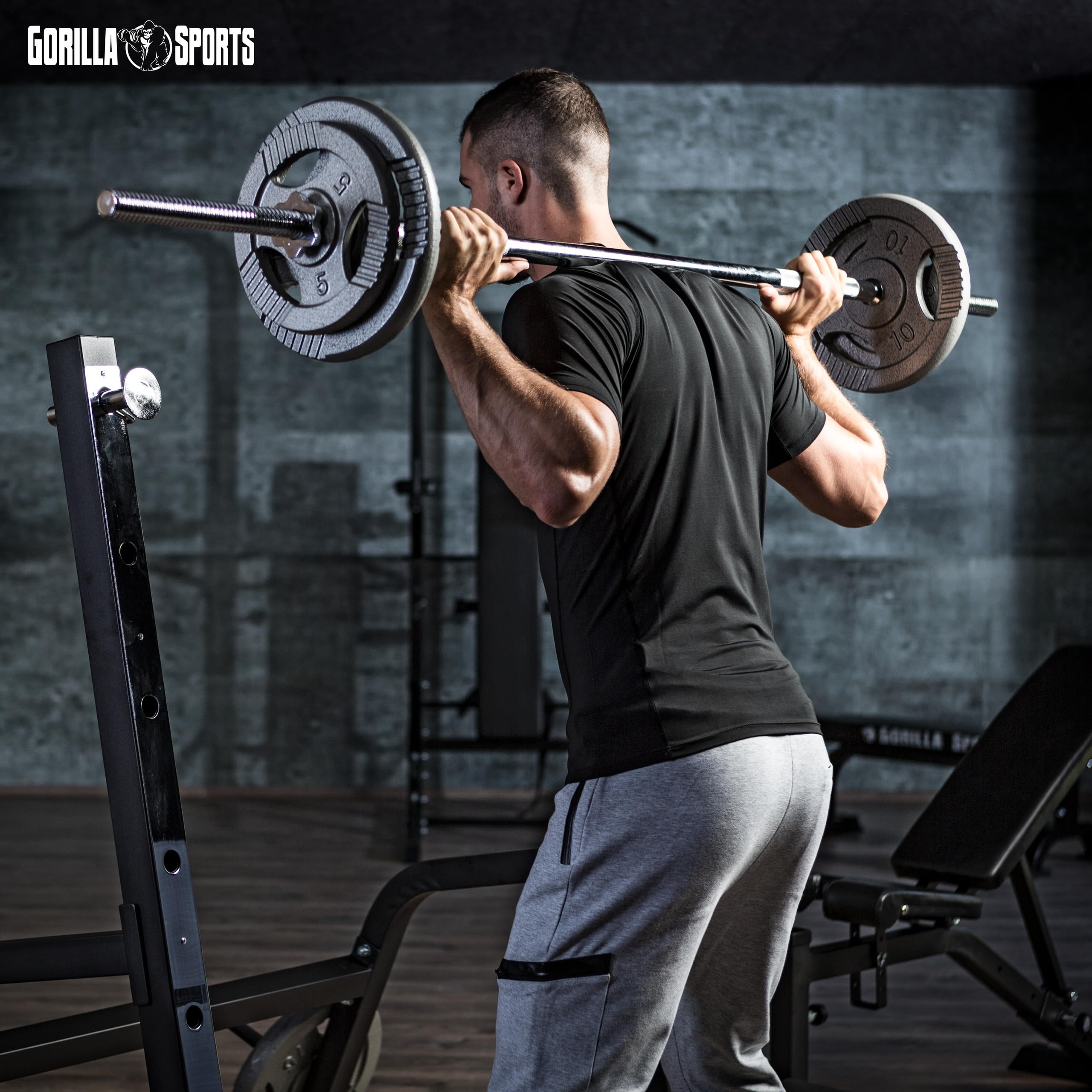 GORILLA SPORTS® Barre d'haltère longue - Ø 30 mm - Longueur : 150 cm / 180 cm / 200 cm - Avec 2 fermetures en étoile - Charge maximale : 200 kg - En chrome - Haltère longue