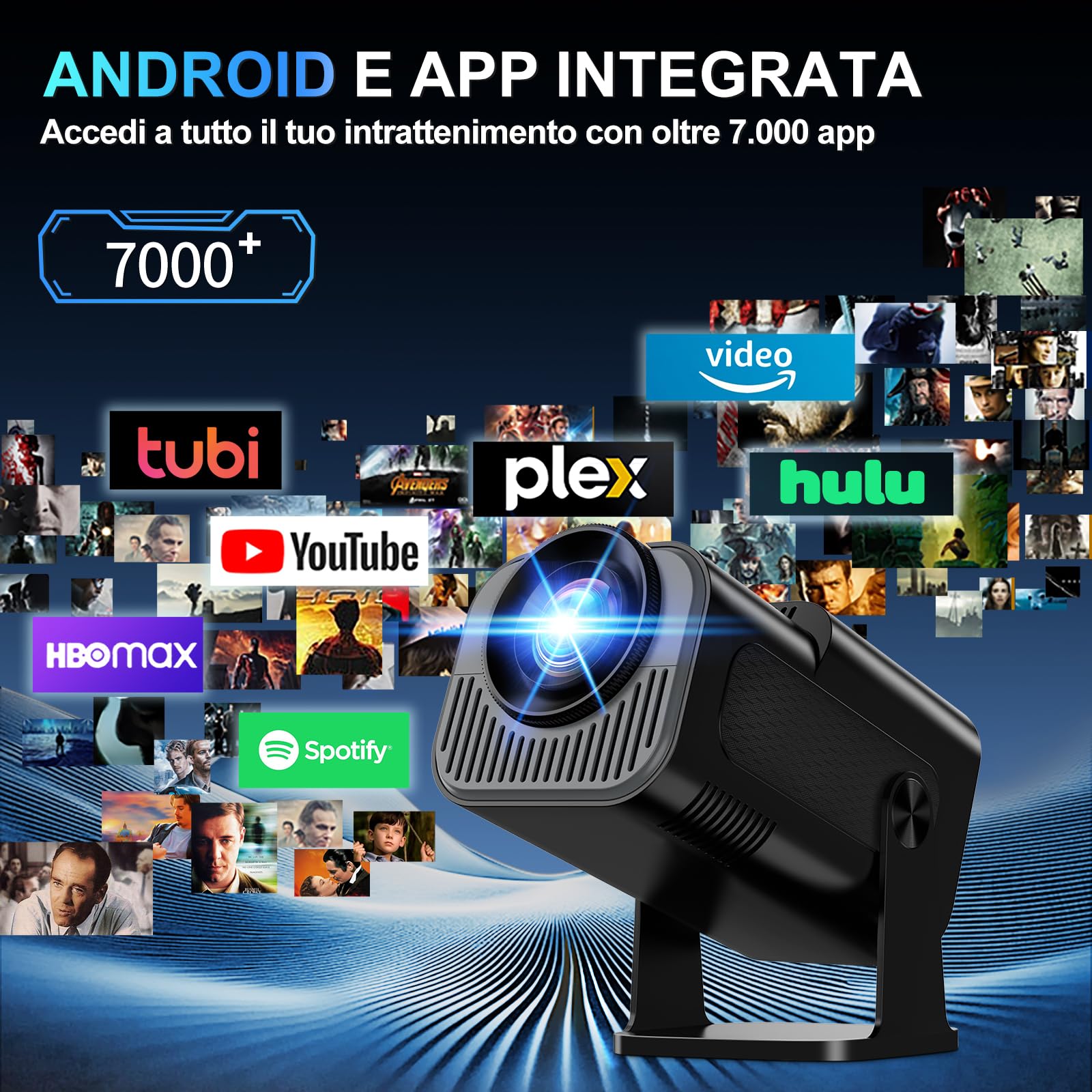 Proiettore 1080P 4K WiFi 6 Bluetooth 5.2 Mini Portatile con Rotativo 270° Auto Keystone Nero