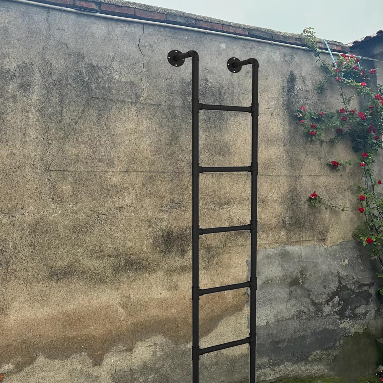 Scala a Castello in Metallo per soppalco, Scala di Uscita per finestre da seminterrato, Scala di Sicurezza di Emergenza per la casa, Nera (118 Pollici)