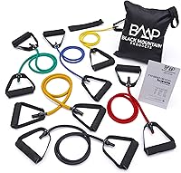 Black Mountain Products Strong Man 6 Resistance Bands Set with Handles, 2-40lbs for Workouts & Rehab
