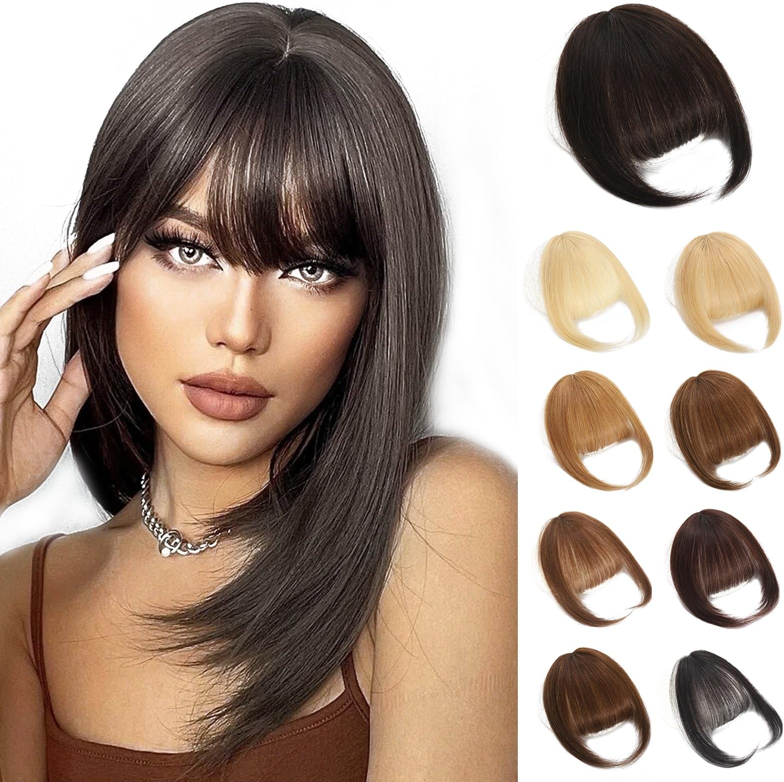 Amazon.com : ABIDER Clip in Bangs-Fake Bangs Hair Clip (Brown Black ...
