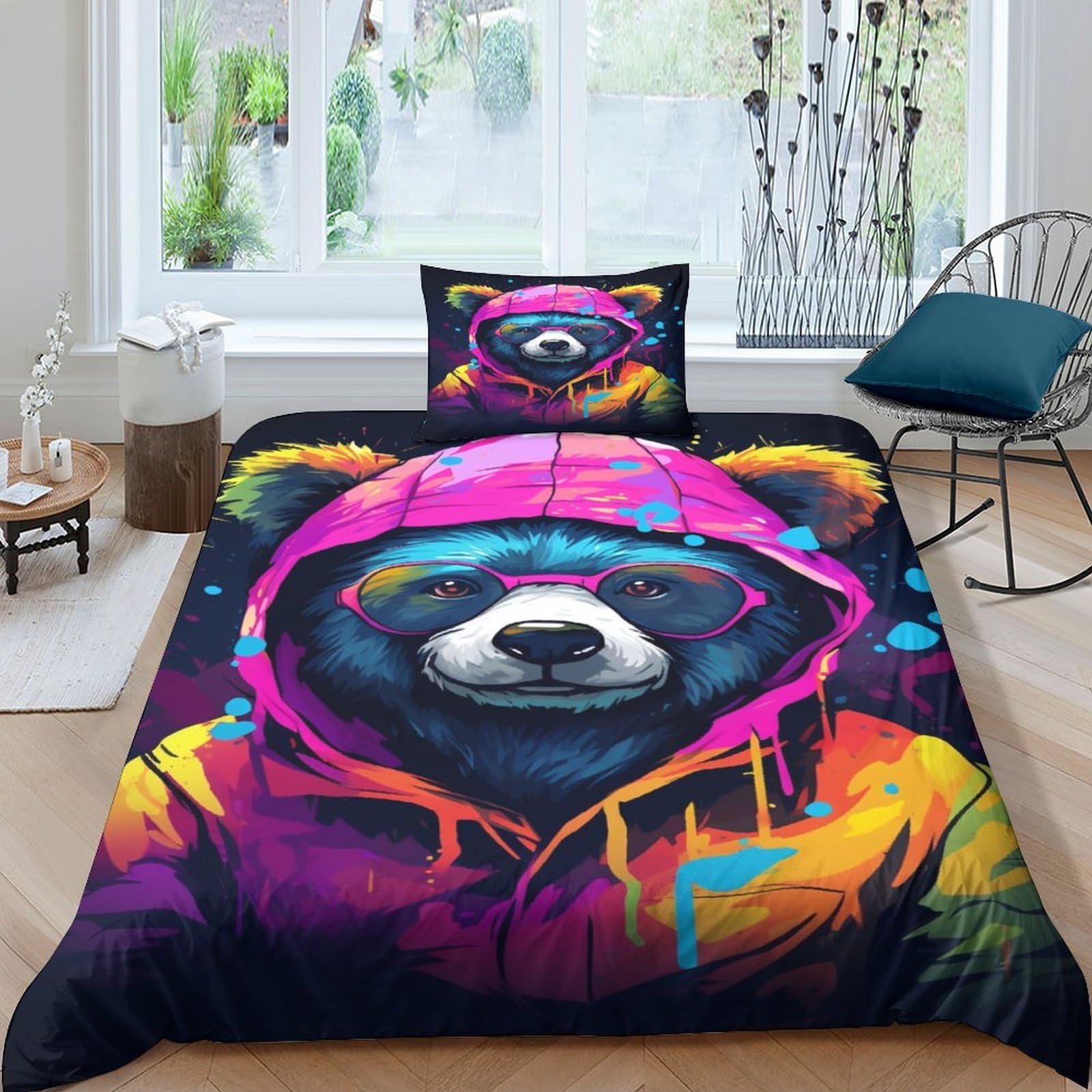 BARDYS Cool Bear Hot Choice for Boys,girls Bedding Set with Zipper Closure 3D Printed Comforter Cover Cartoon Animals Duvet Cover Set Soft Microfiber Quilt Cover with Pillowcaser Single(135x200cm) — image 1