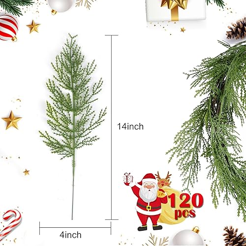 Miniatura 2 de Hananona 120 ramitas y ramitas artificiales de vegetación sintética, tallos de pino y cedro para Navidad, 120 piezas, verde
