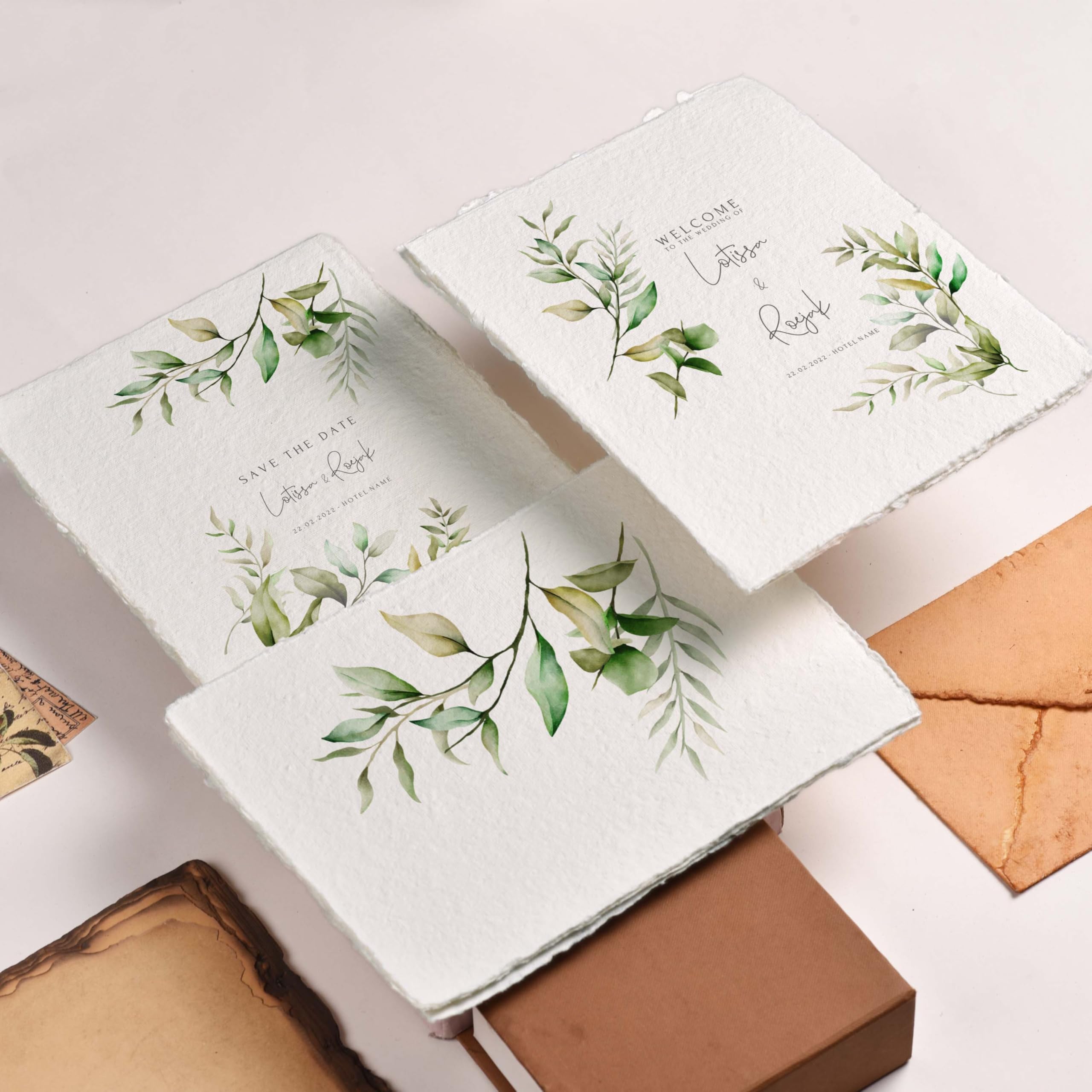 50 Blatt – raues/strukturiertes Aquarellpapier – 12,5 x 41,9 cm (150 g/m²) – handgefertigtes Papier mit Büttenrand aus ägyptischer Baumwolle – cremefarben Leather Village