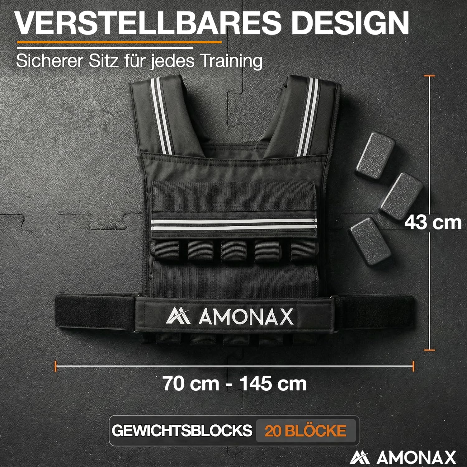 Amonax Gewichtsweste 10kg/20kg/30kg, Verstellbare Gewichtsweste für Herren und Damen, Weighted Vest Set mit Reflektoren für Krafttraining, Functional Training und Home Fitness