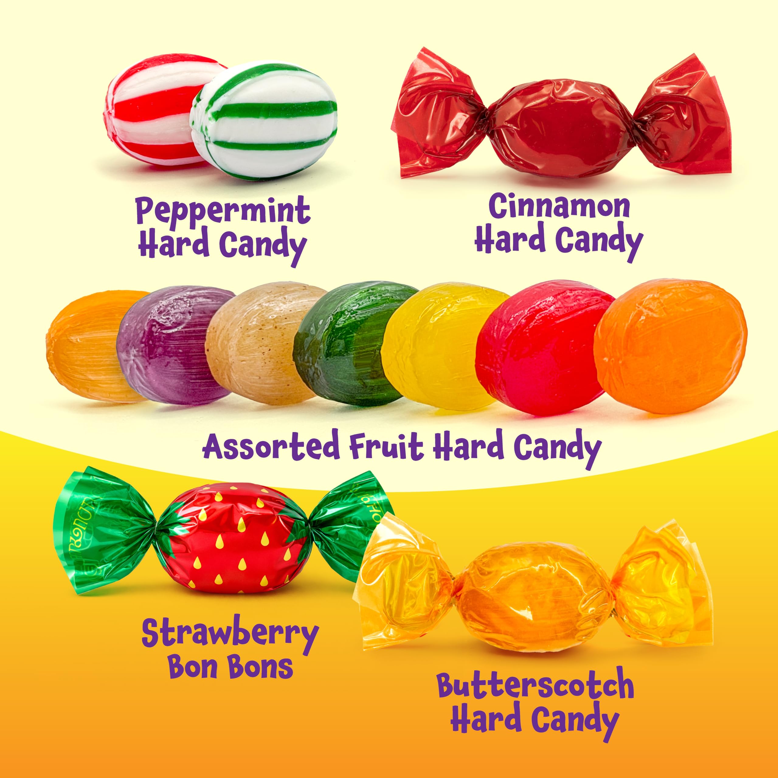 Old Fashioned Hard Candy Sortiment – 0,9 kg Beutel – Bonbons einzeln verpackt – Pfefferminze, Erdbeere, Zimt, Butterscotch und Fruchtaromen
